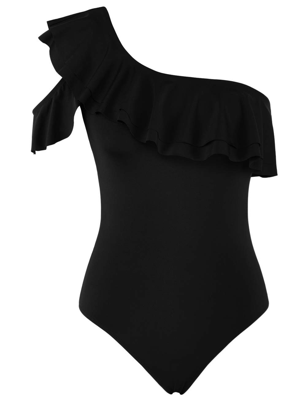Hilor Women's One Shoulder Asymmetric One Piece Swimsuit with Ruffles - Sexy Bathing Suit for Beach, Pool Party & Summer Vacation