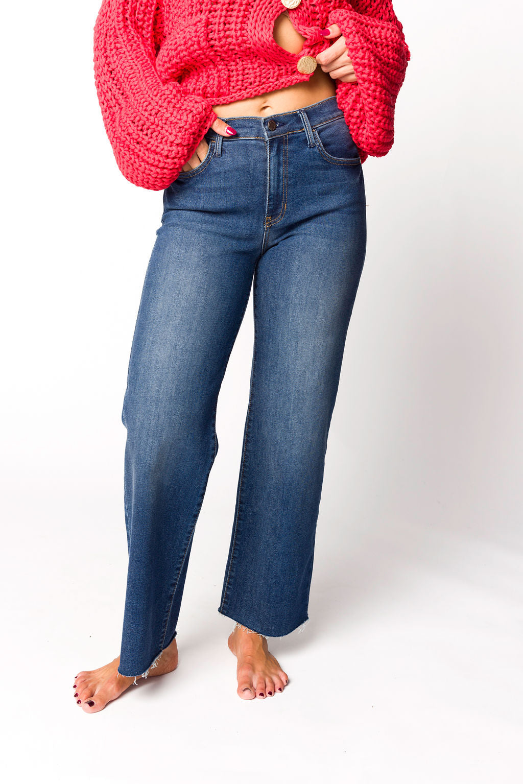Morgan Slim Palazzo Jean with Scissor Cut in Dark Denim - Women's High Waisted Wide Leg Denim Pants for Casual & Office Wear