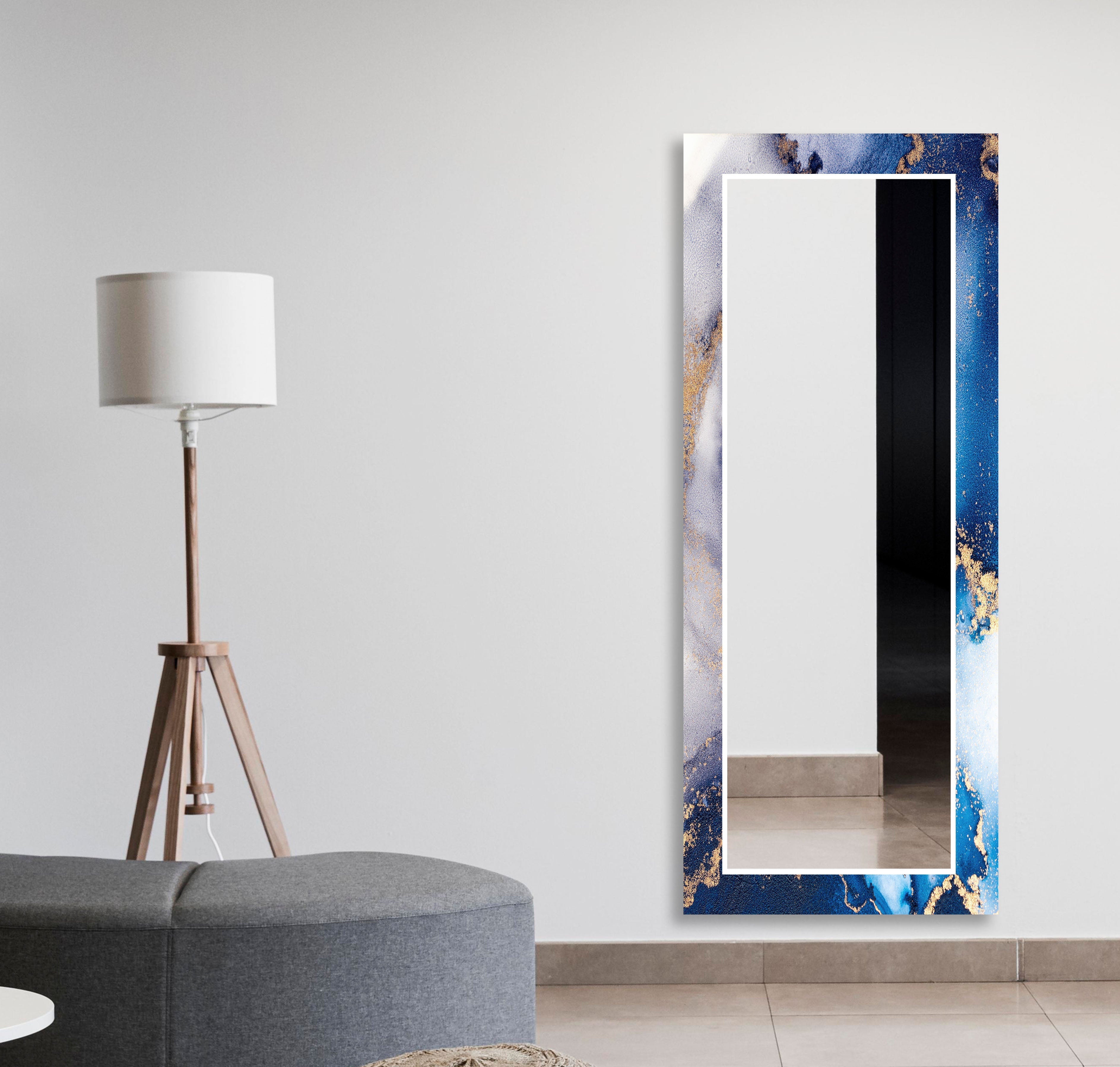 Stylish Blue Round Wall Mirror - Decorative Home Decor for Living Room, Bedroom & Bathroom - Perfect for Vanity, Entryway & Interior Design