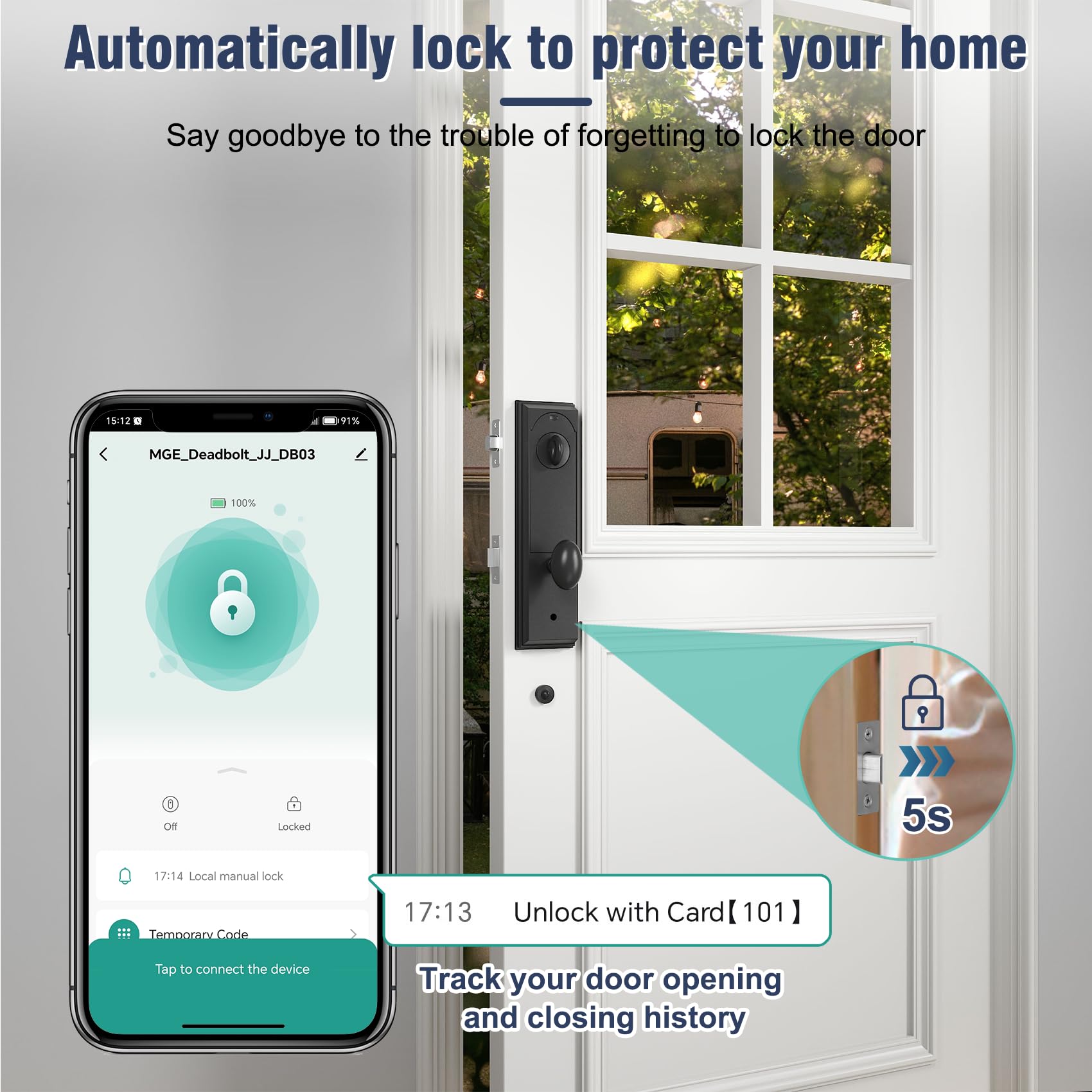 Smart Keyless Entry Door Lock - Touchscreen Keypad Electronic Digital Lock with Auto Lock & Tuya App Control - Matte Black Front Door Smart Lock for Home Security & Convenience (Ideal for Vacation Homes, Rentals & Smart Home Integration)