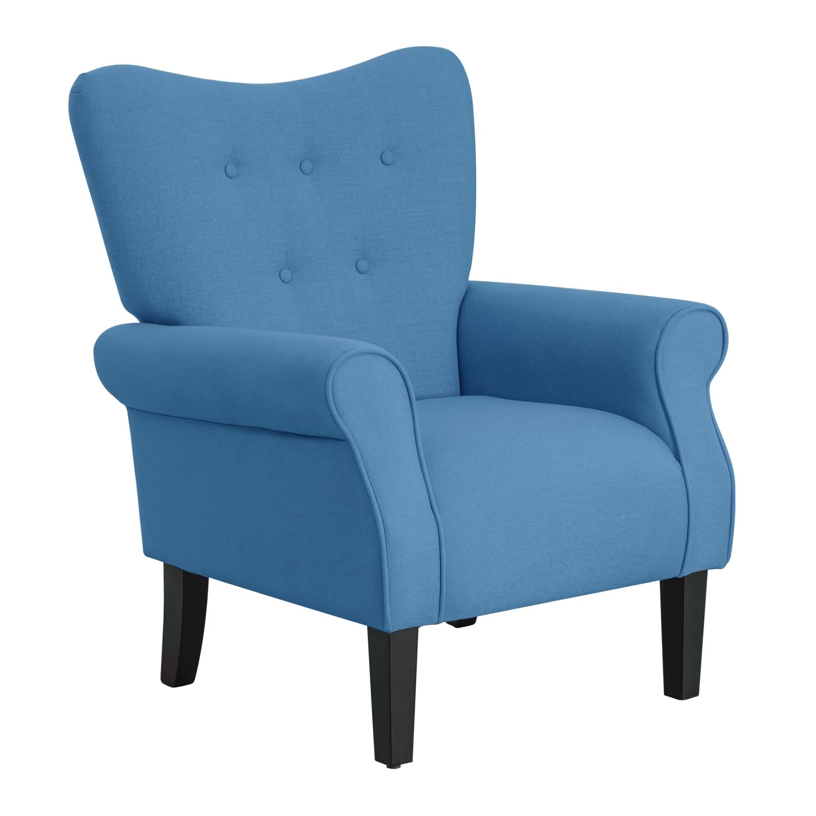 MELLCOM Mid Century Modern Wingback Arm Chair - Upholstered Fabric High Back Accent Chair with Wooden Legs, Single Sofa Club Chair for Living Room, Bedroom & Home Office - Blue | Perfect for Reading Nooks, Cozy Corners & Contemporary Decor