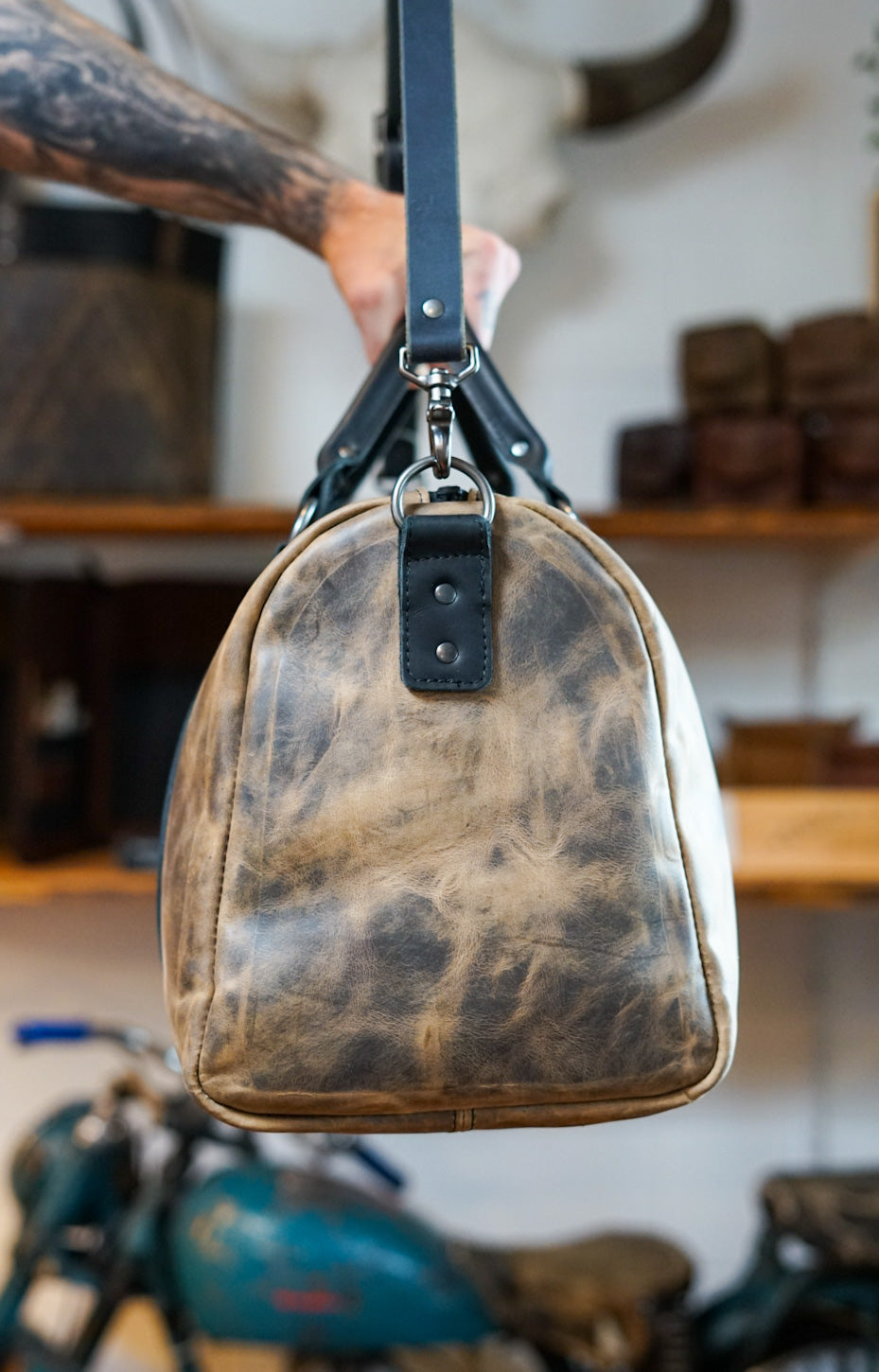 Overnighter Duffle Bag - Hillbilly Sepia & Flat Black Accents - Perfect for Travel, Gym & Weekend Getaways