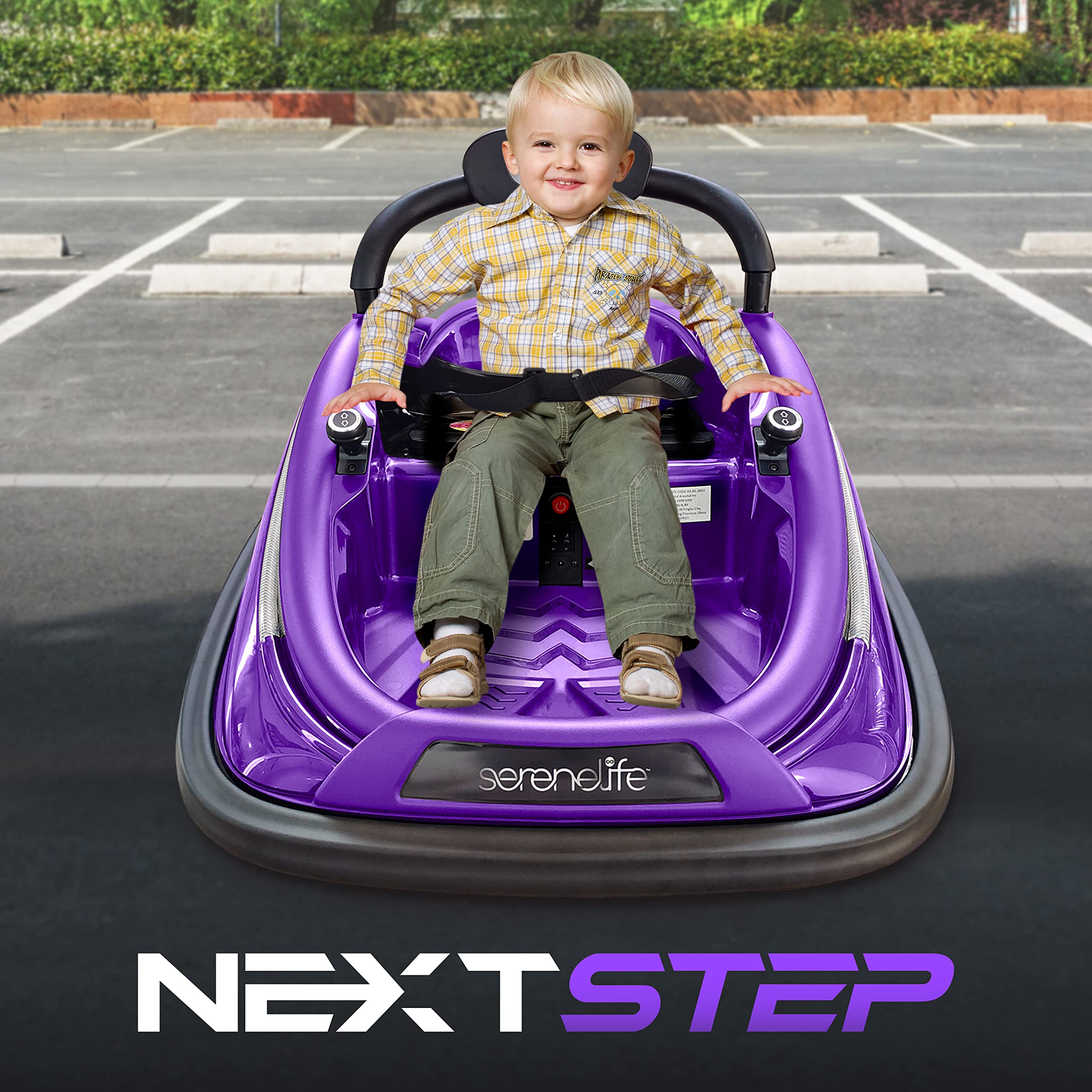 SereneLife 12V Electric Bumper Car for Kids - Rechargeable Battery Powered Ride On Toy with 2 Speed Modes, Parent Remote Control & Safety Features - Perfect for Indoor & Outdoor Play, Birthday Gifts (Purple)
