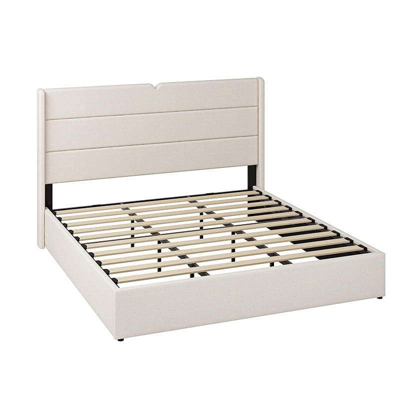 Rudolph Lift Up Storage Upholstered Platform Bed Frame with Hydraulic System - Queen Size Bed with Underbed Storage for Small Spaces, Bedroom Furniture for Modern Homes