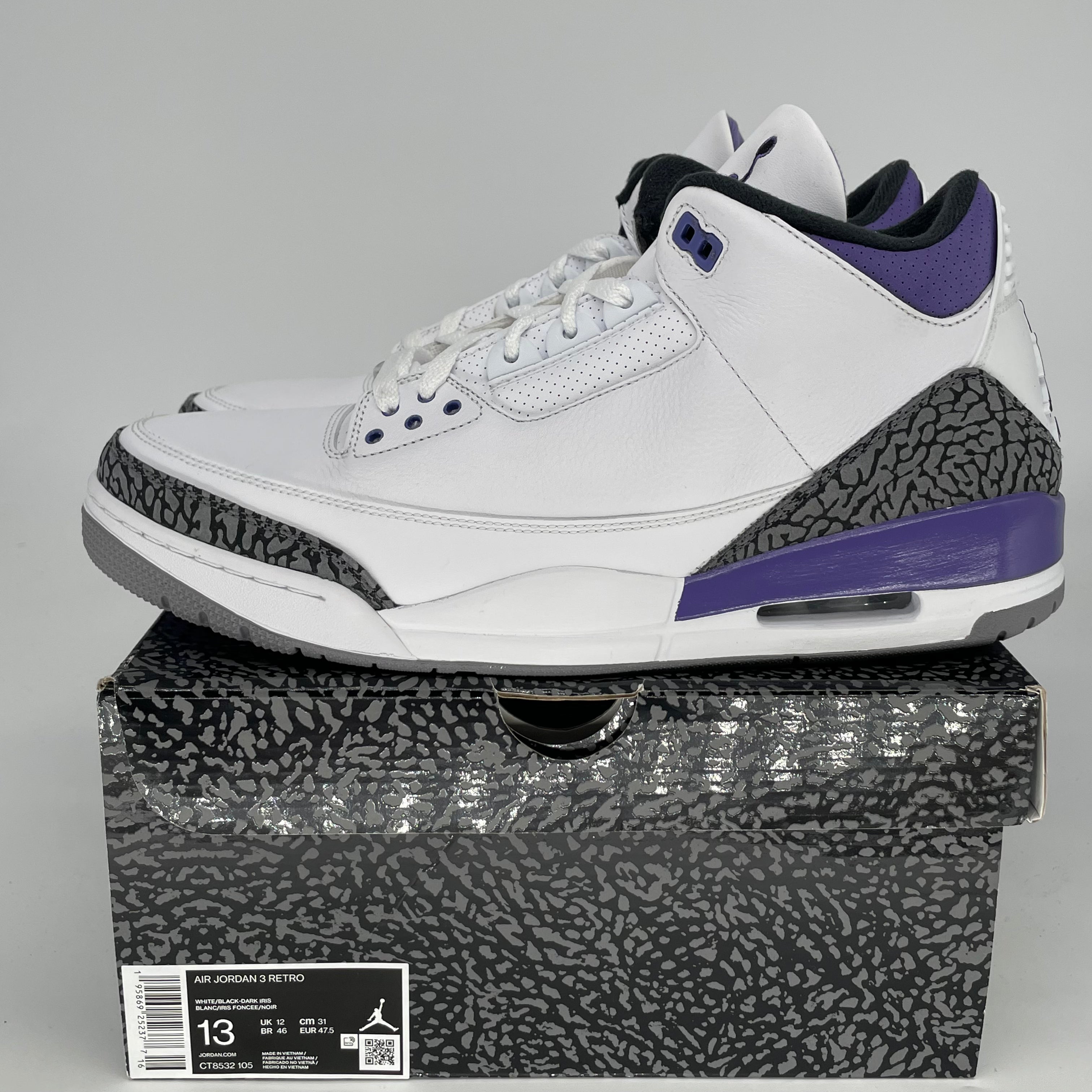 AIR JORDAN 3 DARK IRIS Men's Basketball Shoes Size 13 - CT8532 105 | Retro Sneakers for Casual Wear & Street Style