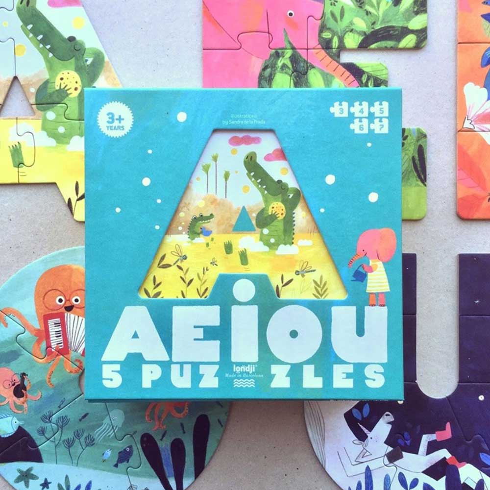Londji AEIOU 5-Piece Wooden Alphabet Puzzle Set for Kids - Educational ABC Learning Toy for Toddlers & Preschoolers - Perfect for Homeschooling, Classroom & Montessori Activities