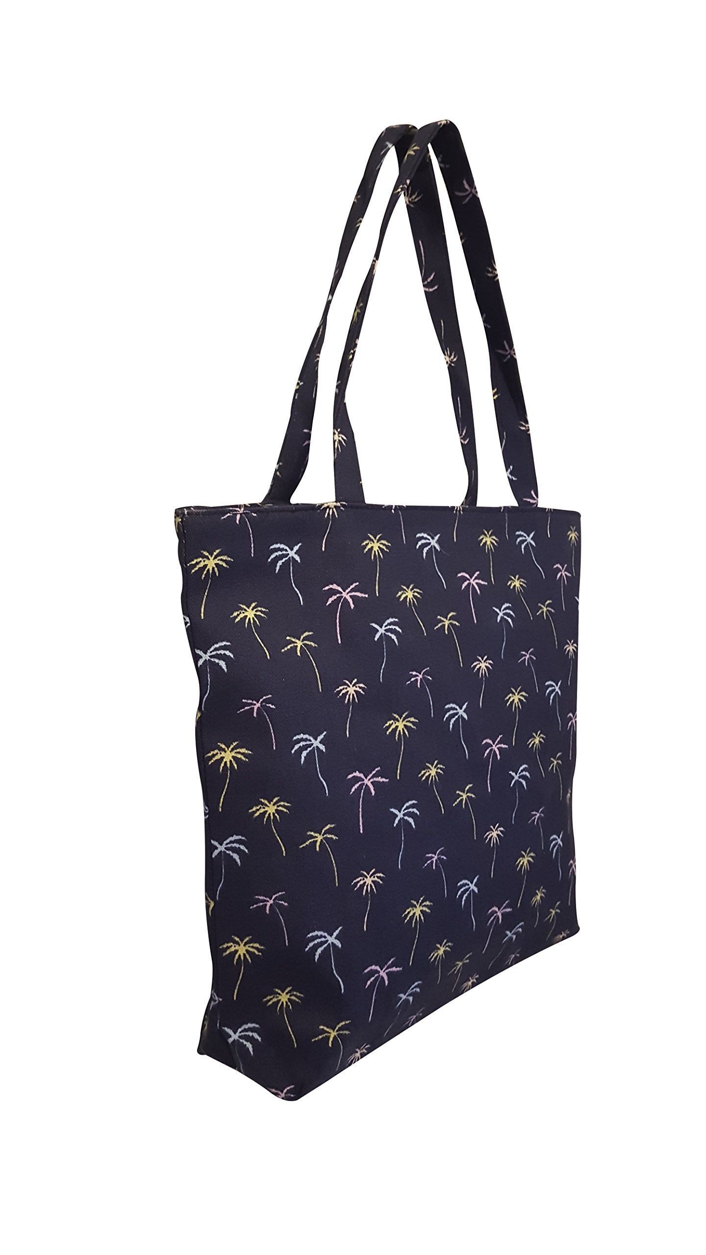 Medium Size Zipper Top Beach Tote Bag with Palm Tree Print - 101 BEACH Waterproof Sand & Sun Resistant Bag for Pool, Vacation & Travel Accessories