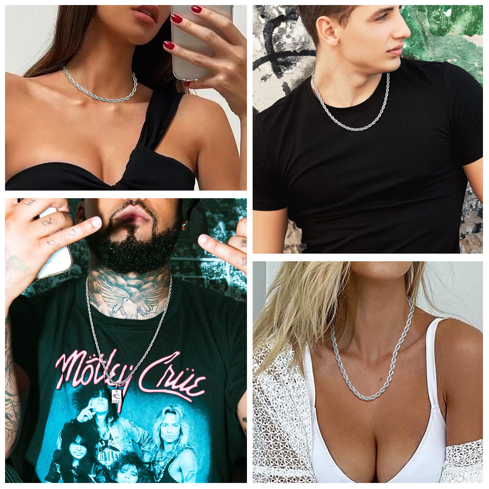 LOYALLOOK Stainless Steel Silver Rope Chain Necklace for Men & Women - 2.5-5MM Thickness | Perfect for Everyday Wear, Gifts & Special Occasions