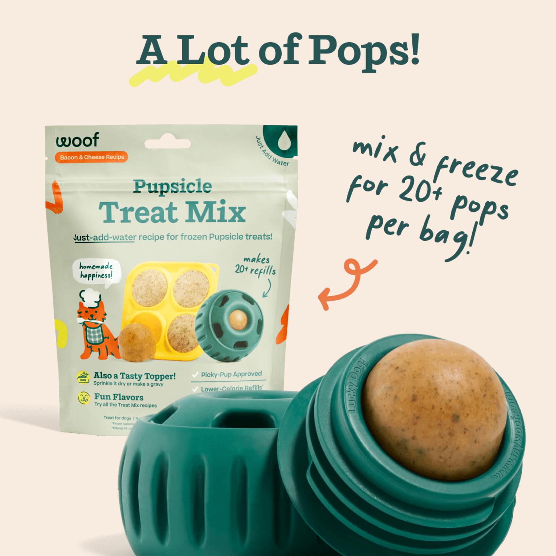 WOOF DIY Pupsicle Refills - Easy-to-Make Bacon & Cheese Dog Treat Mix | Healthy, Long-Lasting Snacks for Dogs with Wholesome Ingredients | Perfect for Summer Cooling, Training Rewards & Dental Chews