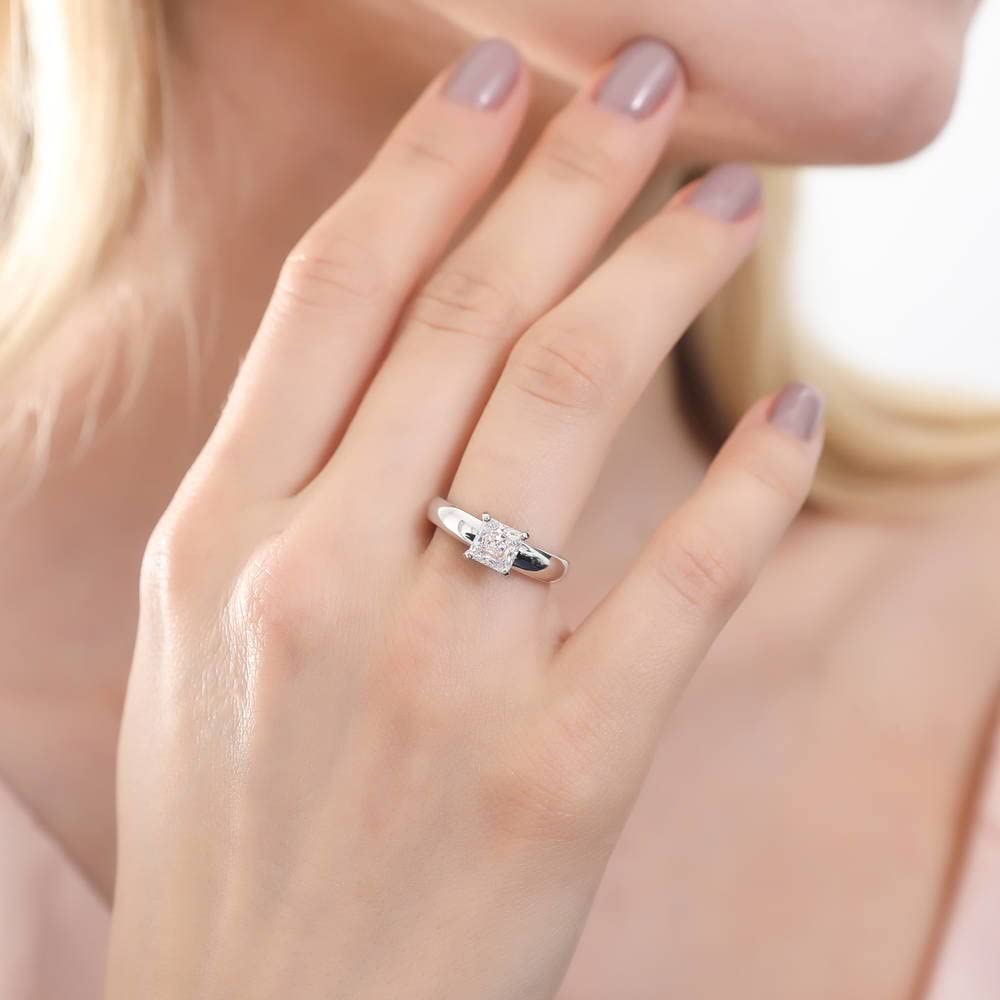 BERRICLE 1.2 Carat Princess Cut Cubic Zirconia Sterling Silver Solitaire Engagement & Wedding Ring Set for Women - Rhodium Plated, Size 4-10 - Perfect for Proposals, Anniversaries & Bridal Jewelry