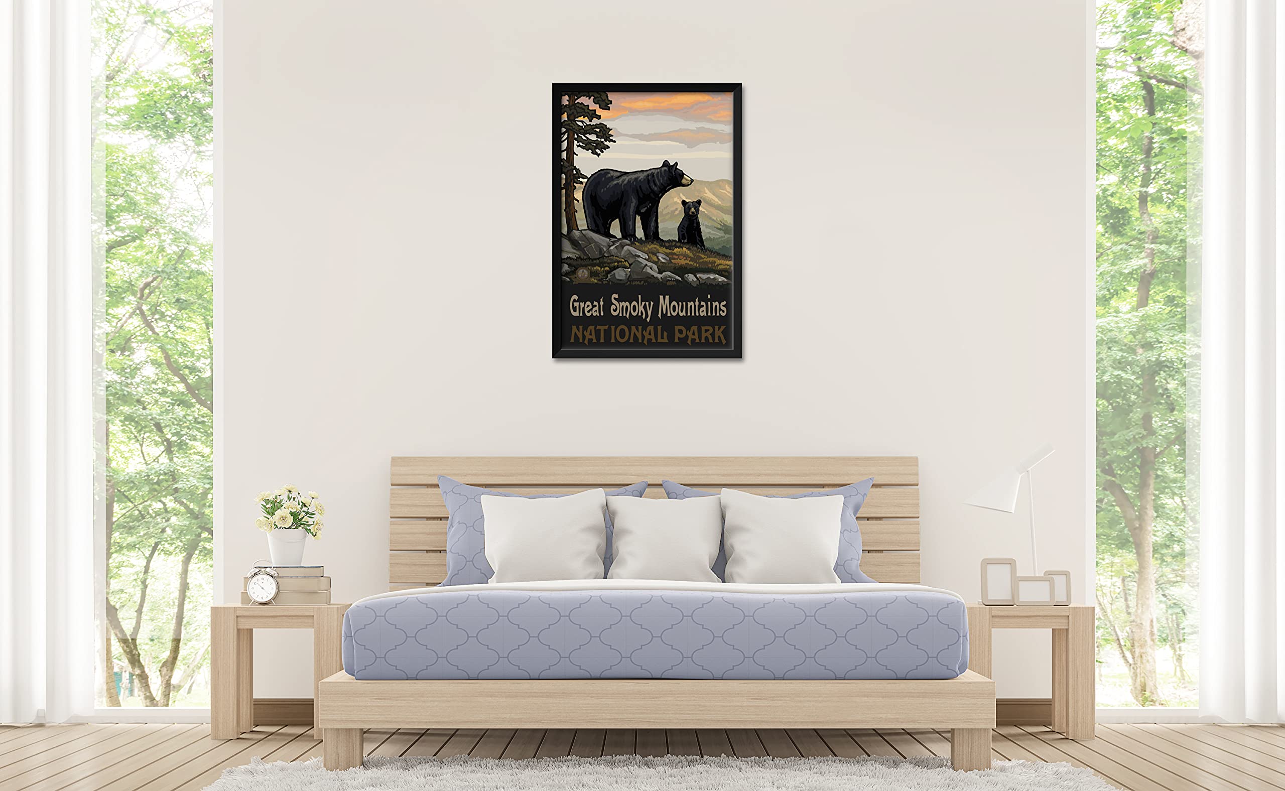 Professionally Framed Black Bear Family Art Print - Great Smoky Mountains National Park by Paul A. Lanquist - 26x38 Inches Wall Decor for Living Room, Office & Cabin