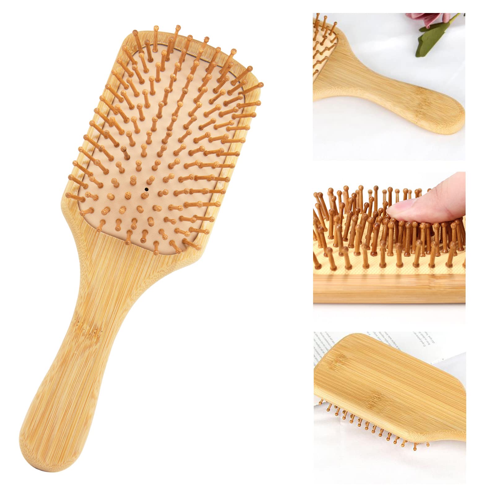 Natural Bamboo Air Cushion Hair Brush for Women & Men - Wooden Scalp Massage Comb with Anti-Static Technology | Perfect for Daily Hair Care, Styling & Relaxing Scalp Massage at Home or Salon