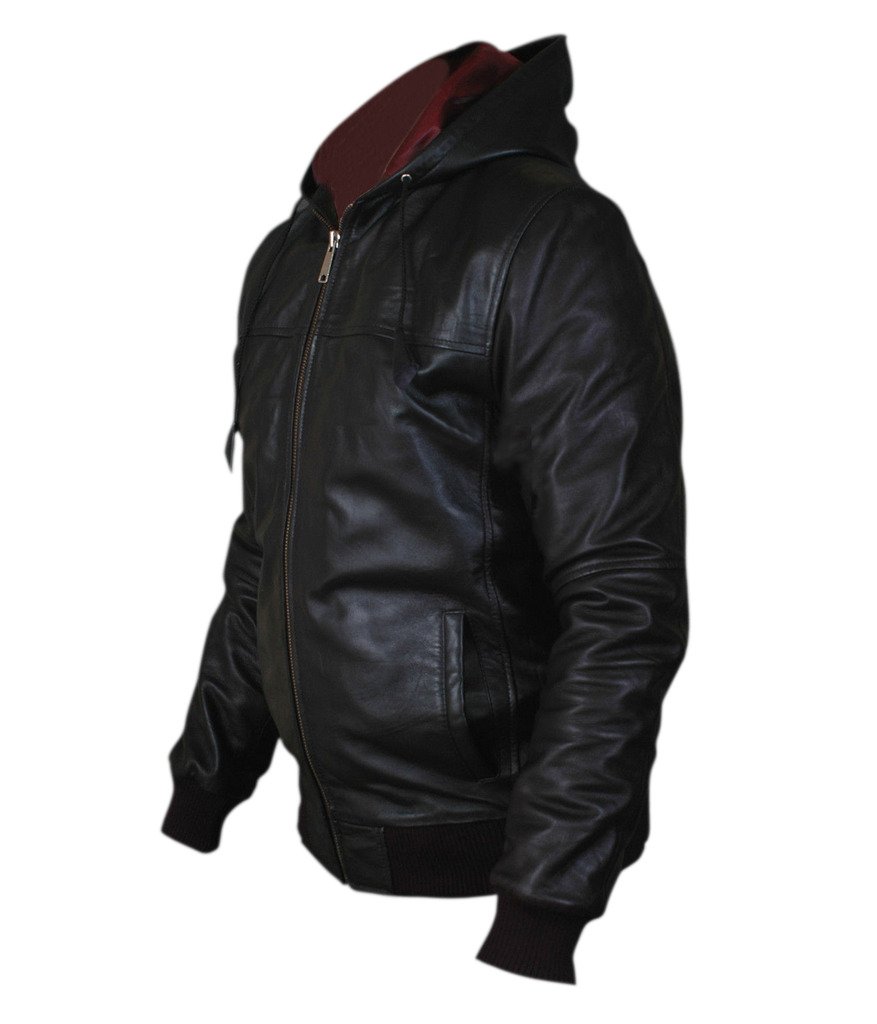 F&H Men's Genuine Leather Bomber Jacket with Hood - Air Force Style Aviator Coat for Casual & Outdoor Wear