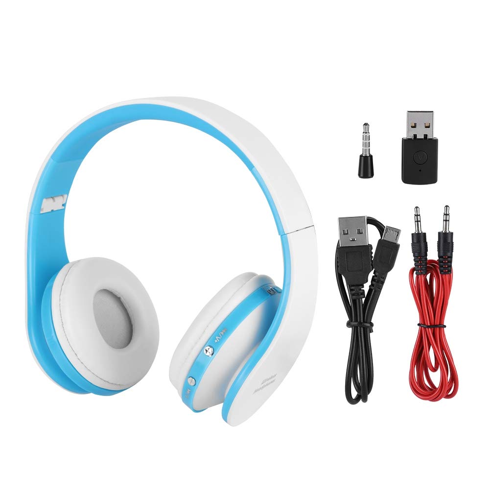 Velaurs Bluetooth Headset Wireless - 12H Call & 10H Music Time, Noise Cancelling Gaming Headset with Mic (White Blue) - Perfect for Gaming, Work Calls & Music Listening
