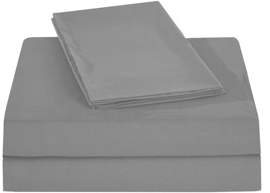 Premium 600 Thread Count Cotton Sateen Sheet Set - Silver Grey, 4-Piece Olympic Queen Size with 25