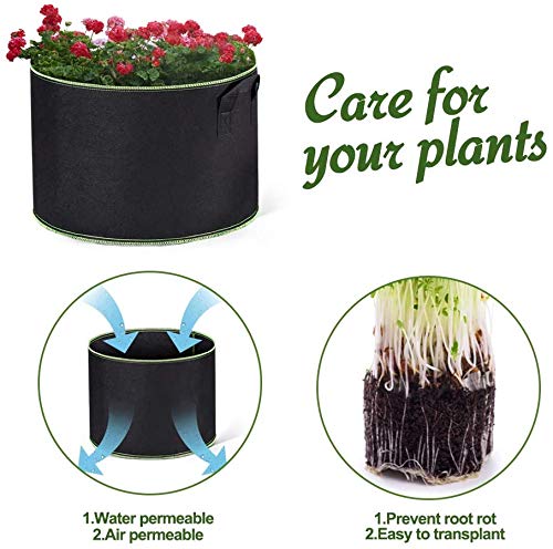 5 Pack Heavy Duty 300G Thickened Nonwoven Fabric Grow Bags with Handles - 10 Gallon Plant Pots for Vegetables, Flowers & Herbs - Ideal for Indoor Gardening, Balcony Planting & Outdoor Use (Black/Green)