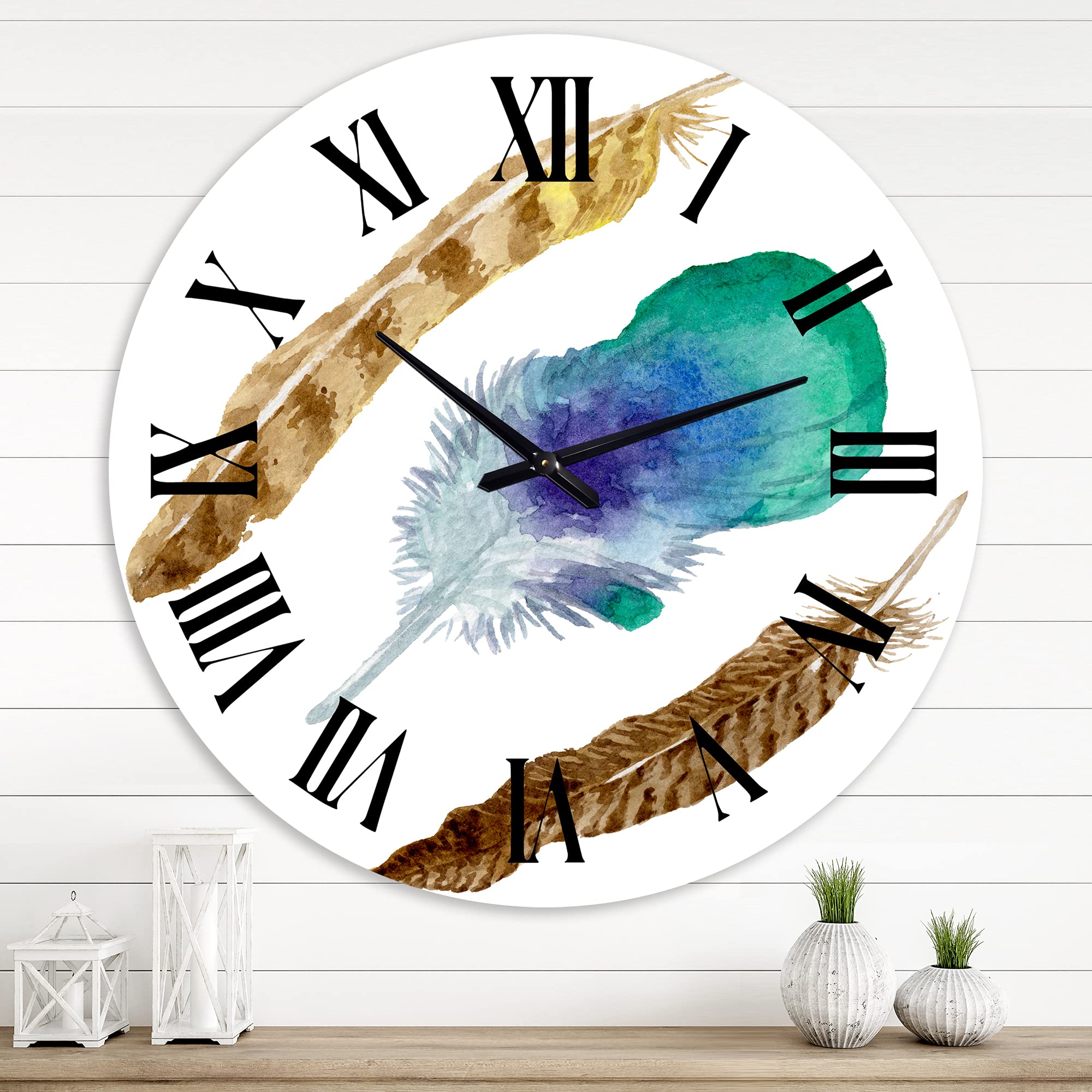 Bohemian Eclectic Large Wall Clock with Bird Feather Design - Unique Animal-Themed Decor for Living Room, Bedroom & Office | Perfect for Home, Office & Gift Giving