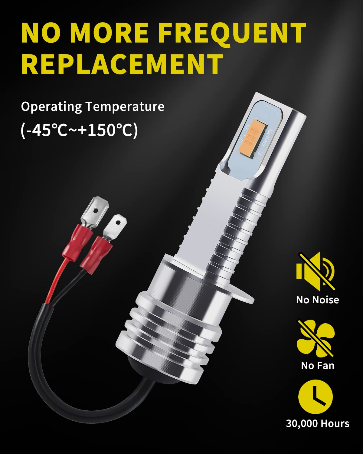 Super Bright H1 LED Bulb Golden Yellow - 3570 CSP-Chips LED Fog Lights & DRL Replacement (Pack of 2) - Perfect for Off-Road, Night Driving & Extreme Weather Conditions