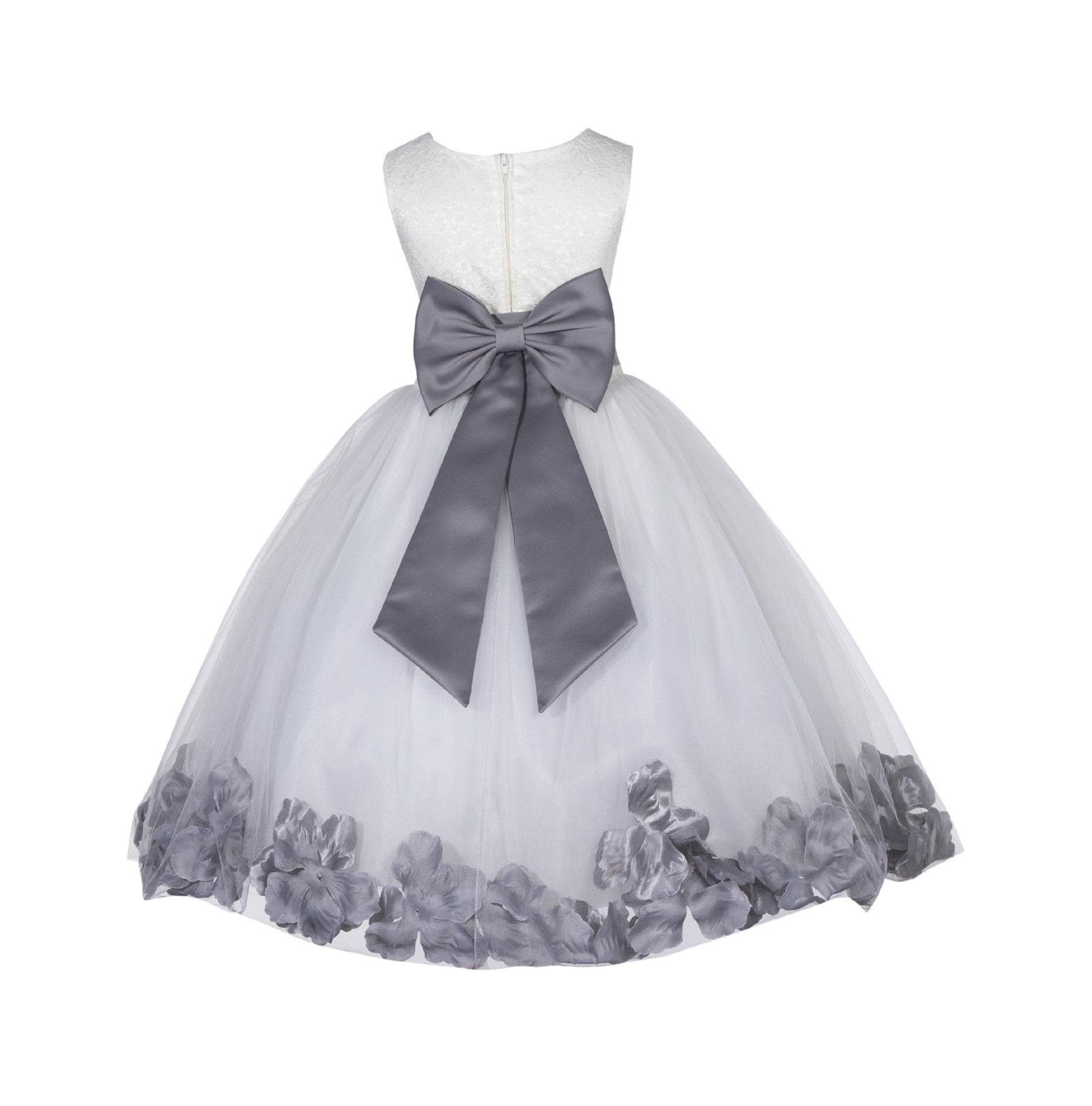 Elegant Ivory Lace Floral Petals Flower Girl Dress for Communion, Baptism & Pageant - Size 165T | Perfect for Weddings, First Holy Communion & Special Occasions