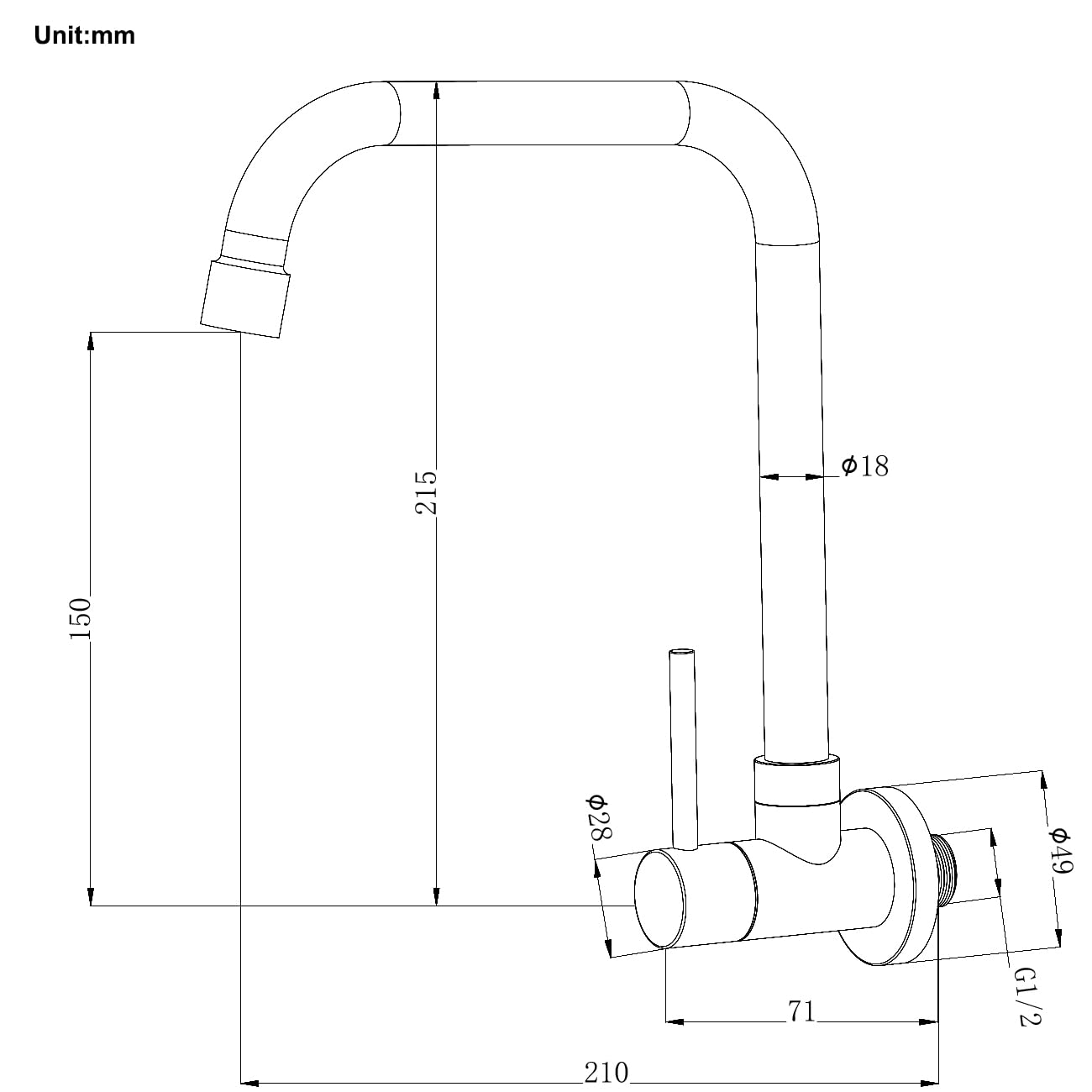 360° Swivel Wall Mount Single Handle Cold Water Kitchen Faucet, G1/2 Connection, Brushed 304 Stainless Steel, Removable Aerator - Perfect for Small Sinks, RVs & Outdoor Kitchens