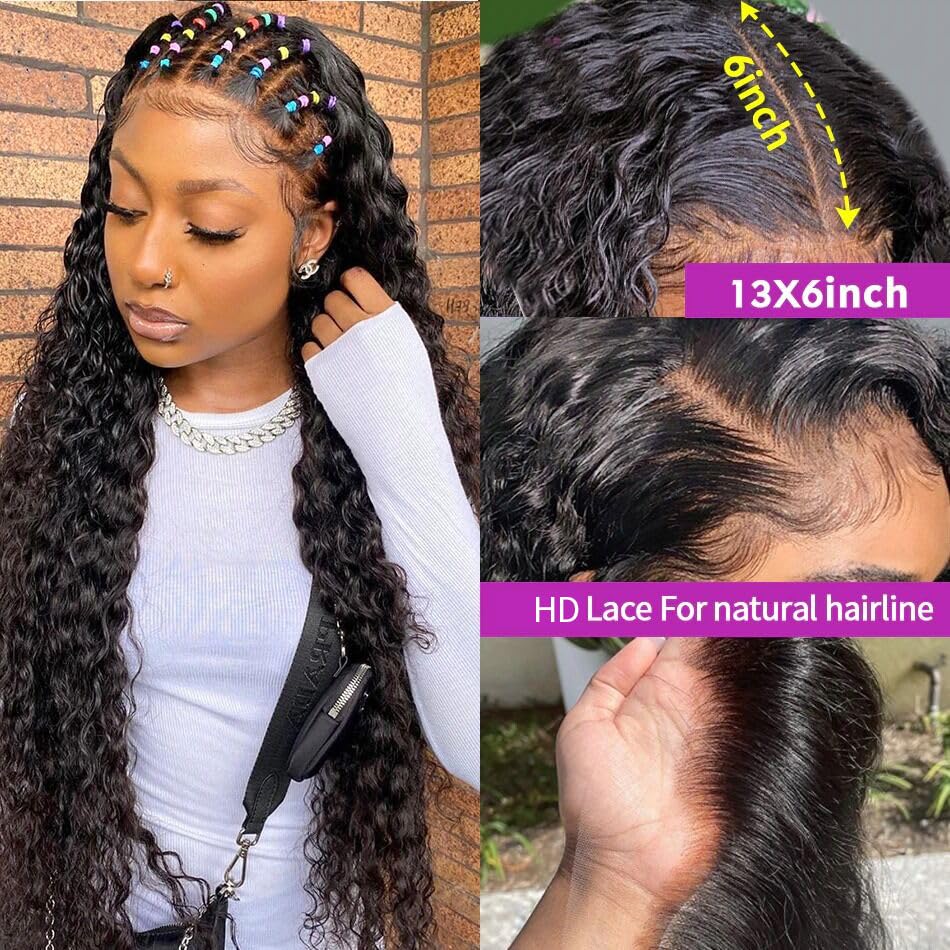 200% Density Kinky Curly Lace Front Wig - 13X6 HD Transparent Lace Frontal - 100% Unprocessed Virgin Human Hair - Pre Plucked with Baby Hair - Glueless Wigs - Natural Black Color - 26 Inch - Perfect for Daily Wear, Cosplay, and Special Occasions