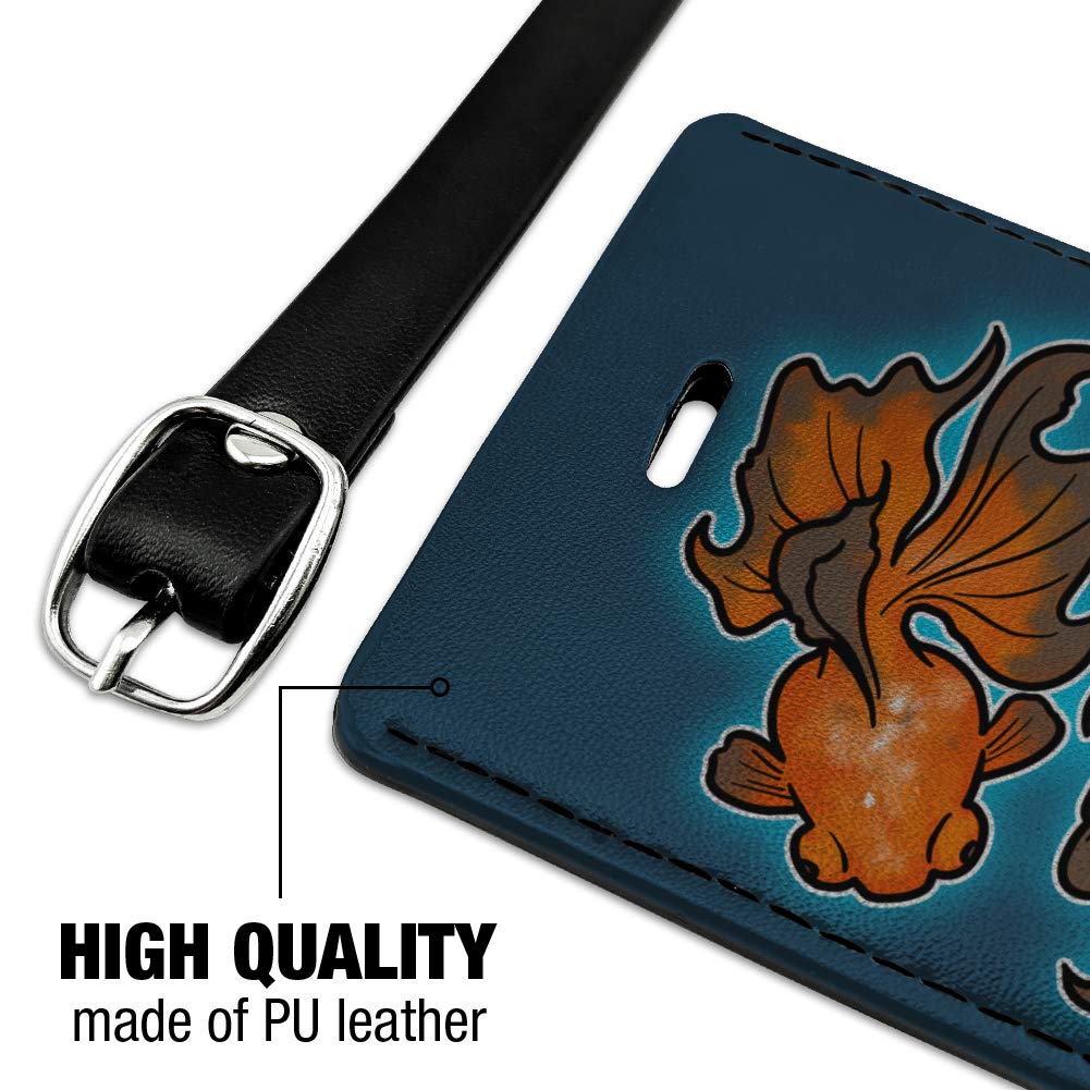 Japanese Goldfish Rectangle Leather Luggage Tag - Durable Suitcase ID Card Holder for Travel Bags - Perfect for Carry-Ons, Checked Luggage & Backpack Identification