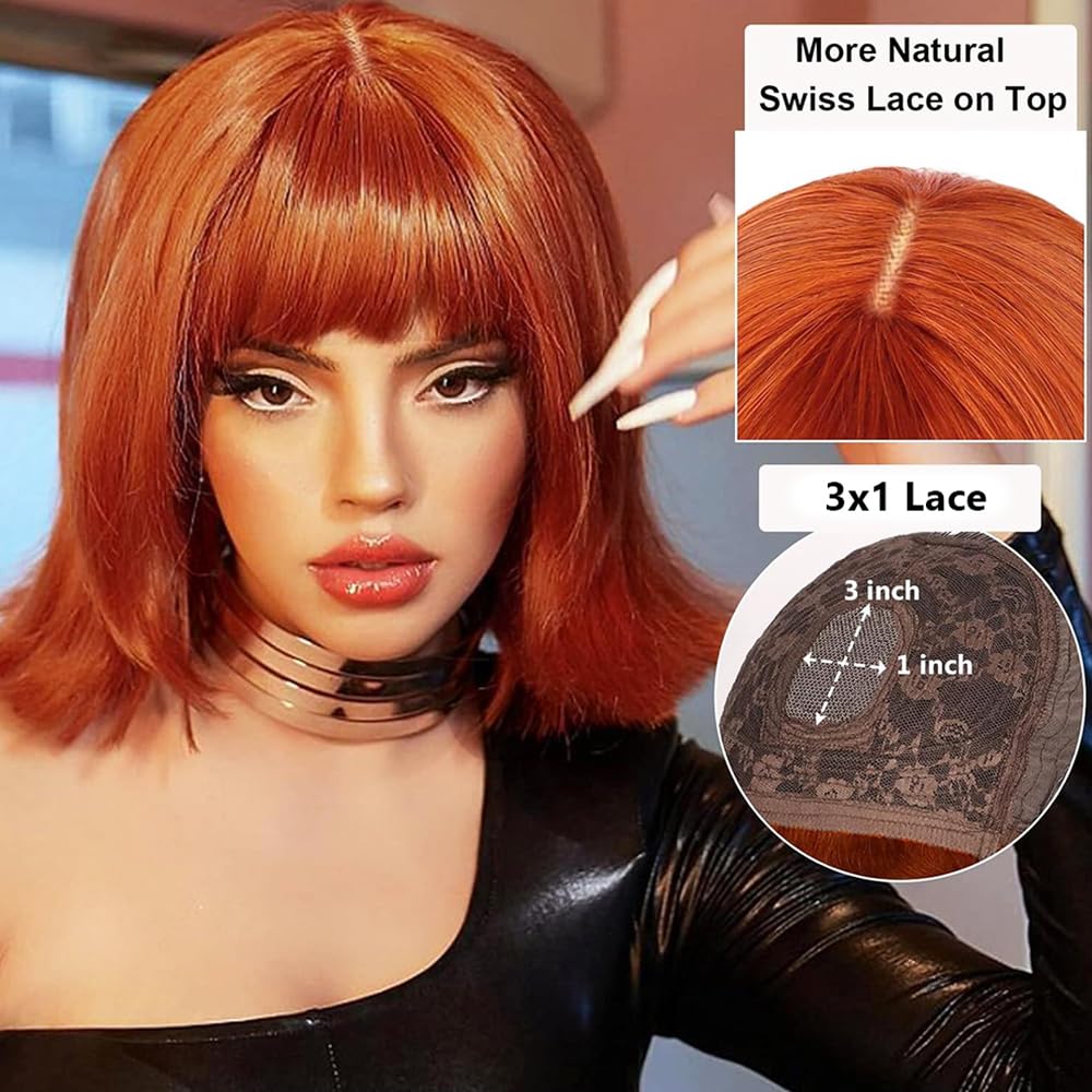 Straight Bob Wig with Bangs 100% Human Hair for Women - Natural Look & Comfortable Wear for Daily Use, Parties & Cosplay