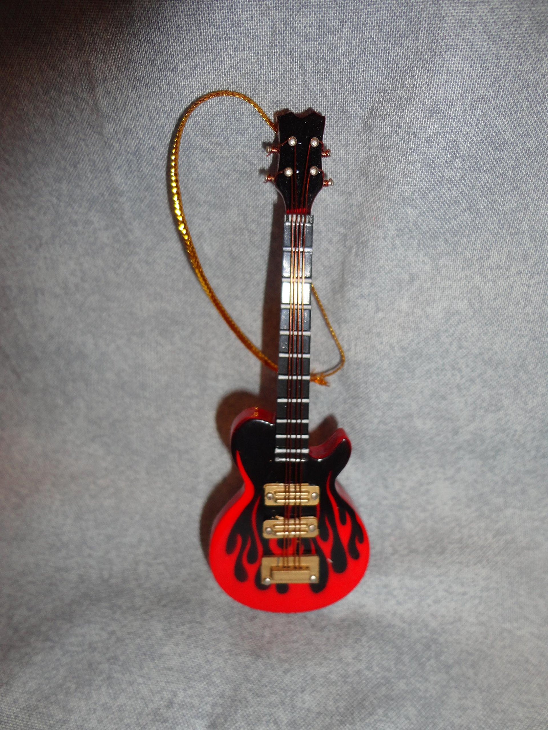 Handmade Red Flame Wood Electric Guitar Christmas Tree Ornament - 4