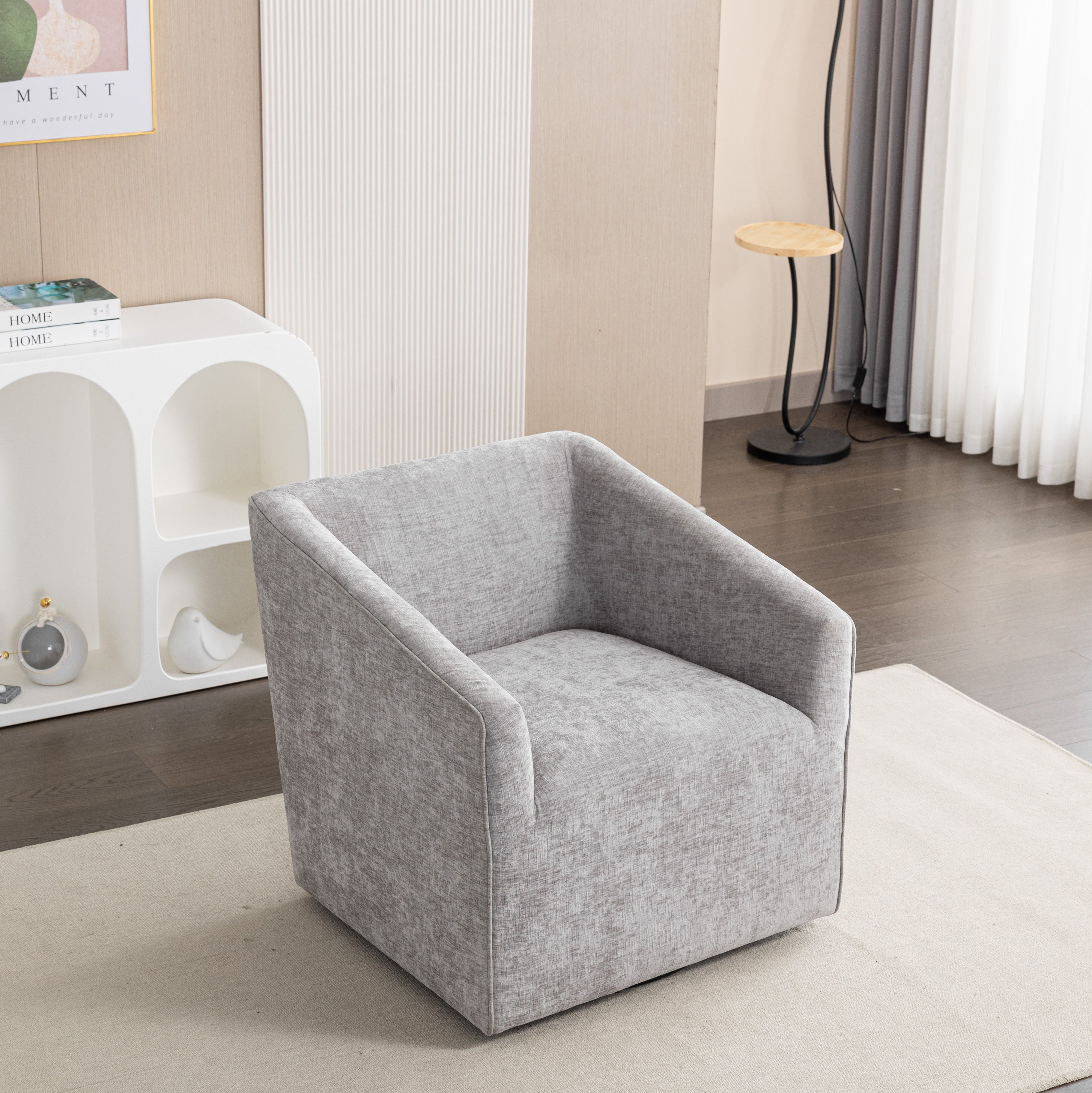 Roundhill Furniture Modern Upholstered Barrel Swivel Armchair - 360° Rotation, Comfortable Lounge Chair for Living Room, Office, or Reading Nook