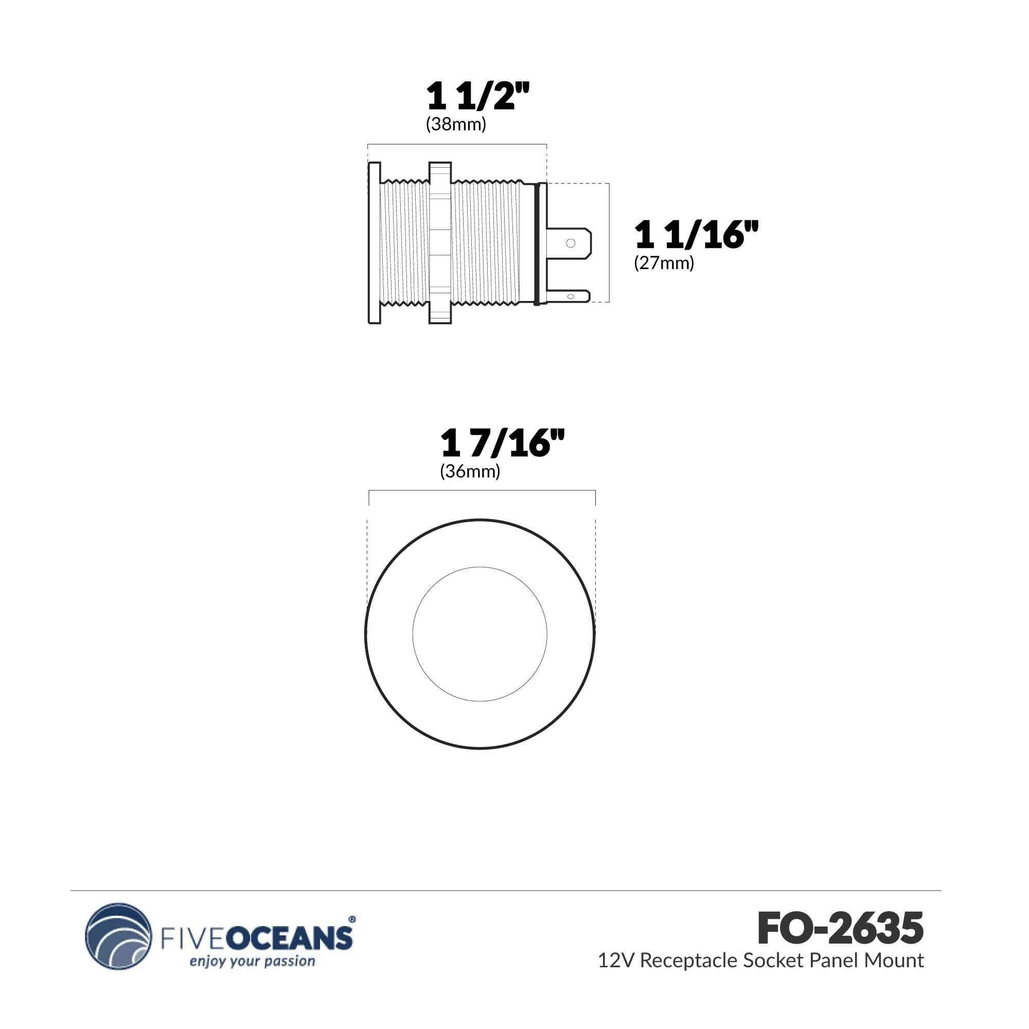 Five Oceans Waterproof 12V Cigarette Lighter Socket Panel - Marine & Automotive Power Outlet for Boats, RVs, Trucks & Outdoor Adventures