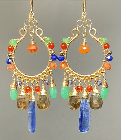 Stunning Gold Fill Chandelier Earrings with Kyanite, Carnelian, Chrysoprase & Lapis Gemstones | Elegant Bohemian Jewelry for Women | Perfect for Parties, Weddings & Special Occasions