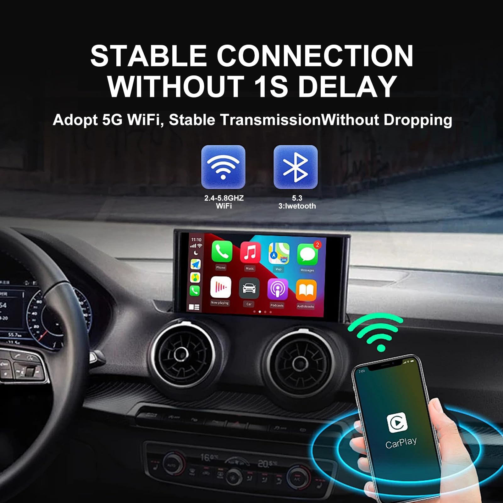 Wireless CarPlay Adapter for iPhone - Convert Wired to Wireless CarPlay Dongle for Apple, Mini Size, Compatible with Cars with Built-in CarPlay, Stable & Fast Connection - Perfect for Commuting, Road Trips & Hands-Free Driving