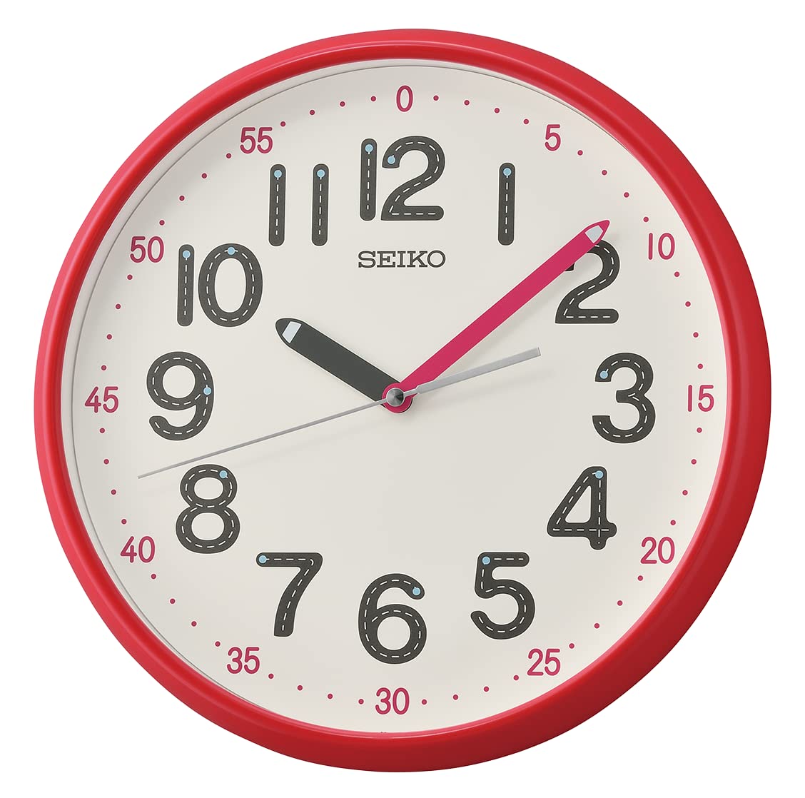 Seiko 12 Inch Shuyona Wall Clock - Modern Red Silent Non-Ticking Decorative Clock for Living Room, Bedroom, Office & Kitchen