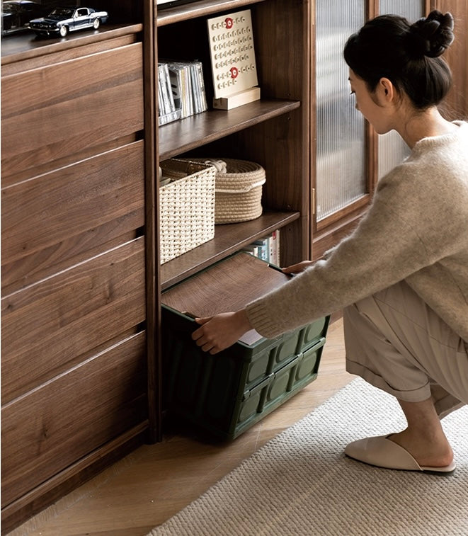 Solid Black Walnut Wood Bookcase with Glass Doors - Stylish Display & Storage Cabinet for Living Room, Office, or Library