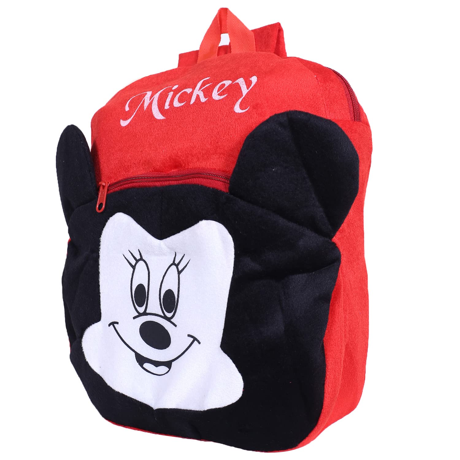 Disney Mickey Mouse Plush Backpack for School & Travel - 2 Compartment Velvet Bag with Zipper & Mickey Face Design (Red) - Perfect for Kids, Students, and Disney Fans