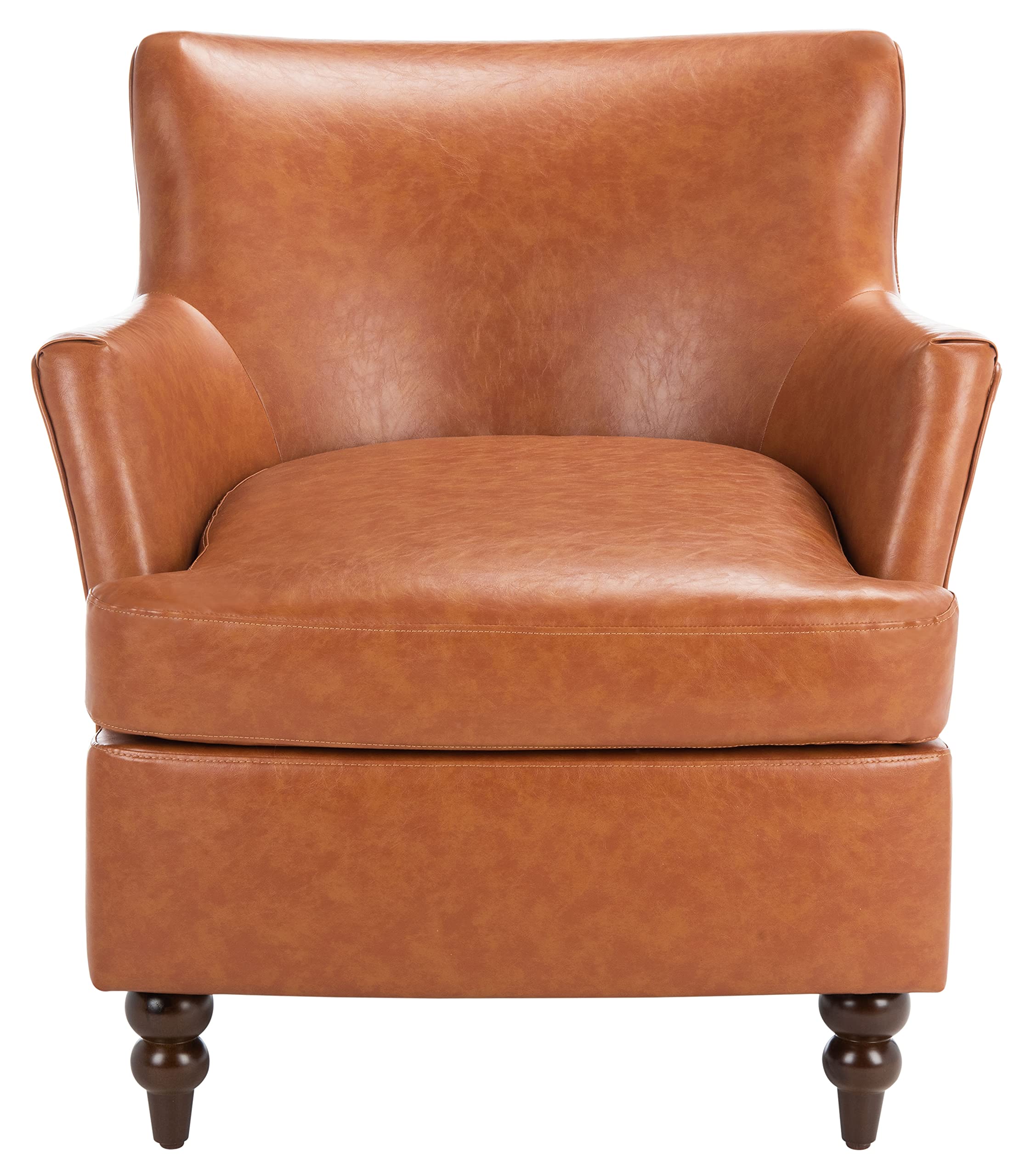 SAFAVIEH Levin Cognac Faux Leather Club Chair with Walnut Accent - Modern Living Room Furniture for Home Office, Lounge & Reading Nook