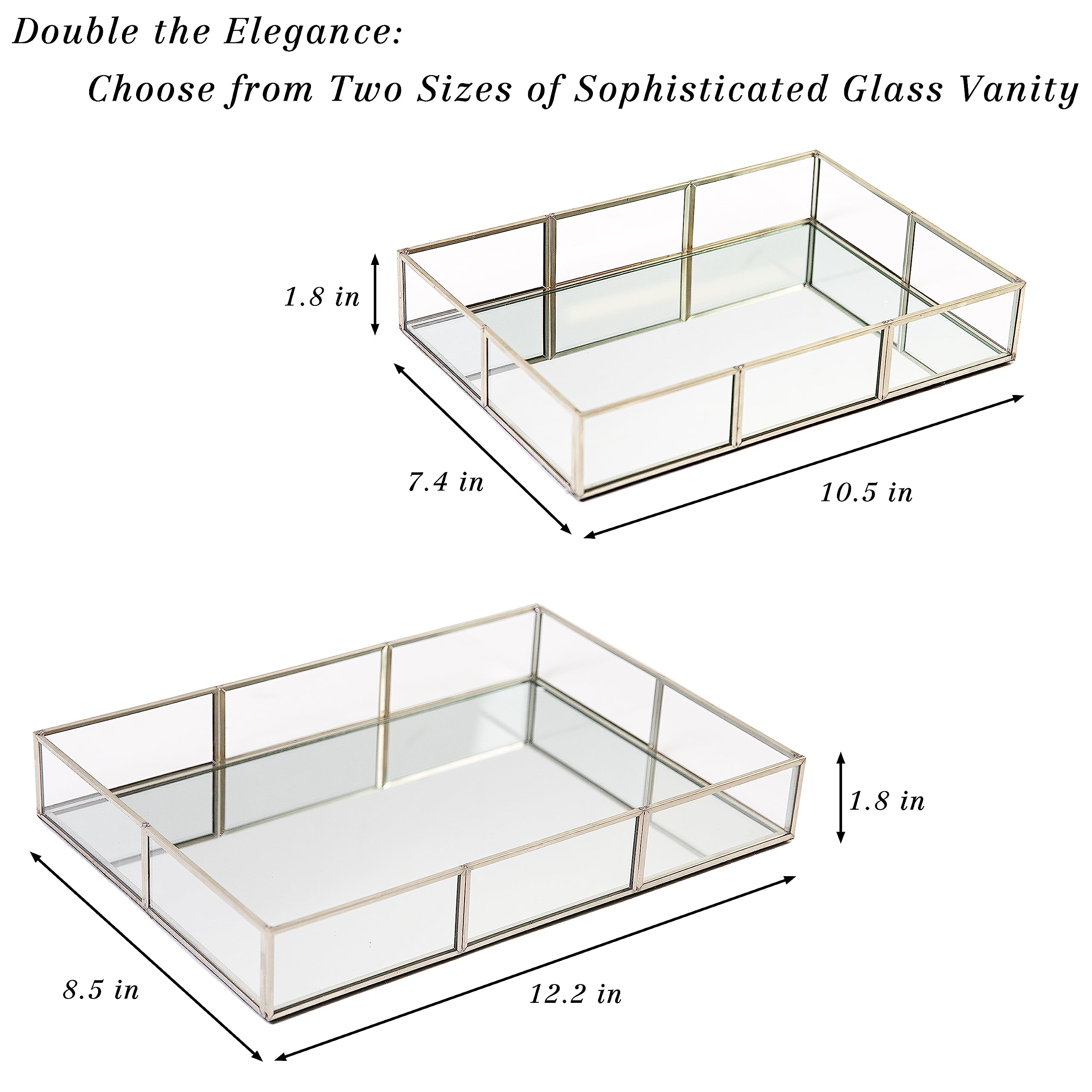 Elegant Gold Vanity Tray Set with Metal Frame - 2 Piece Decorative Perfume & Jewelry Tray for Bathroom, Dresser, or Home Decor - Perfect for Organizing Fragrances, Cosmetics & Accessories