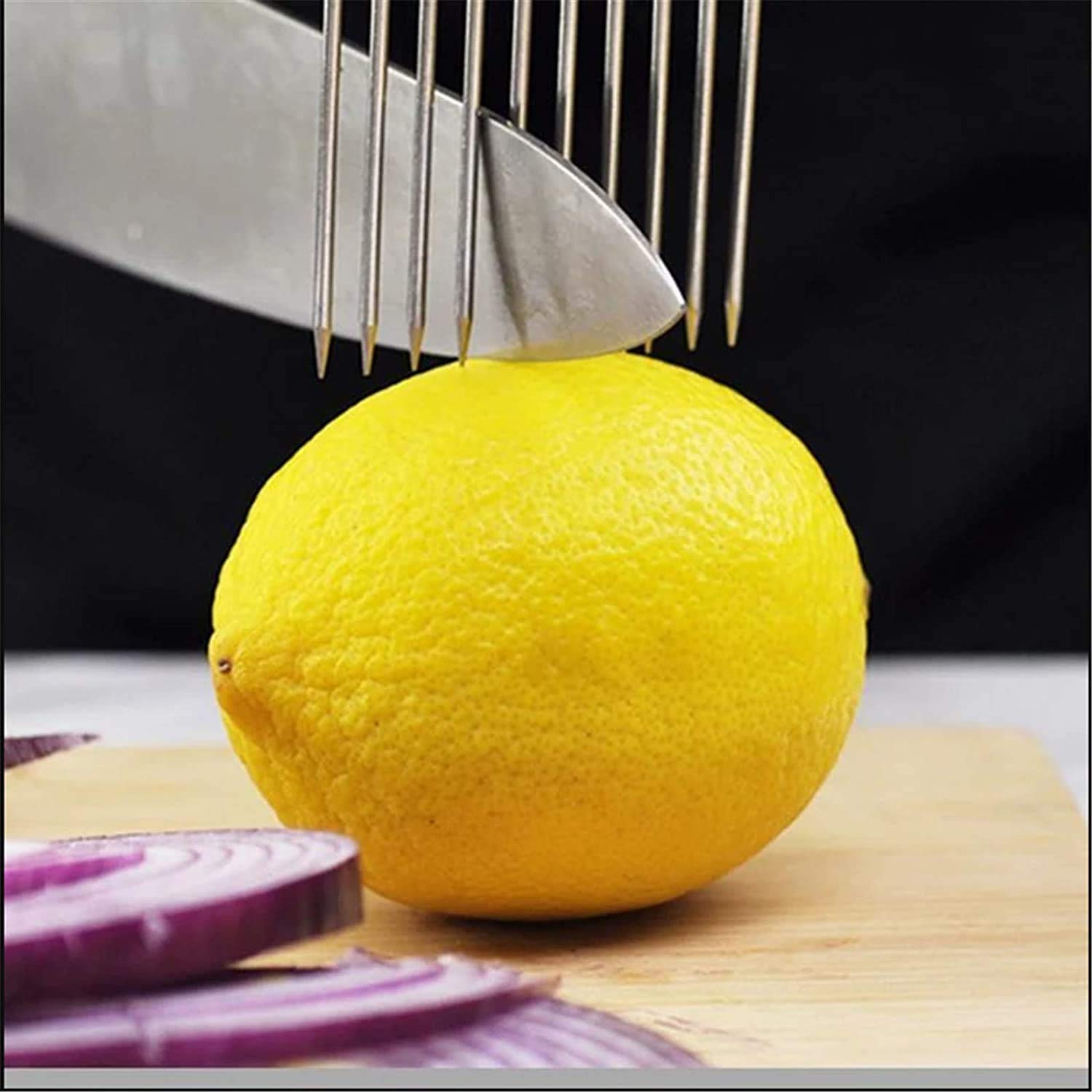 Stainless Steel Onion Holder & Vegetable Slicer - 2-Piece Kitchen Tool for Cutting Tomatoes, Lemons, Potatoes, Carrots - Perfect for Meal Prep, Salad Making & Cooking Accessories
