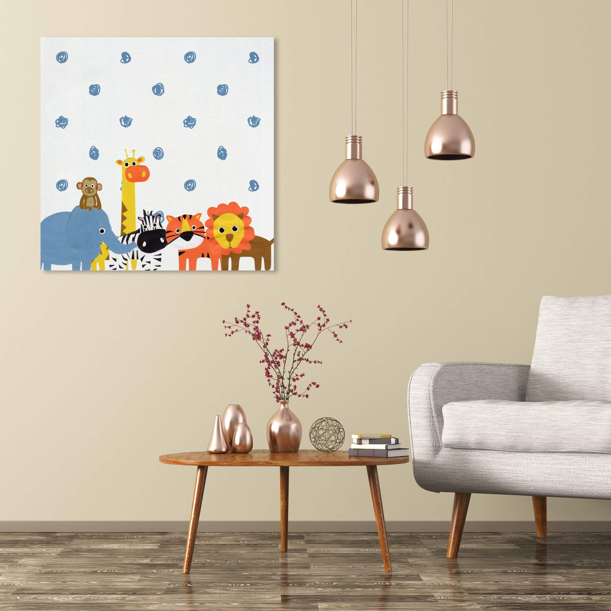 Animals in The Rain Canvas Wall Art Prints - Nursery & Kids Room Decor - Perfect for Bedroom, Playroom & Classroom Decorations
