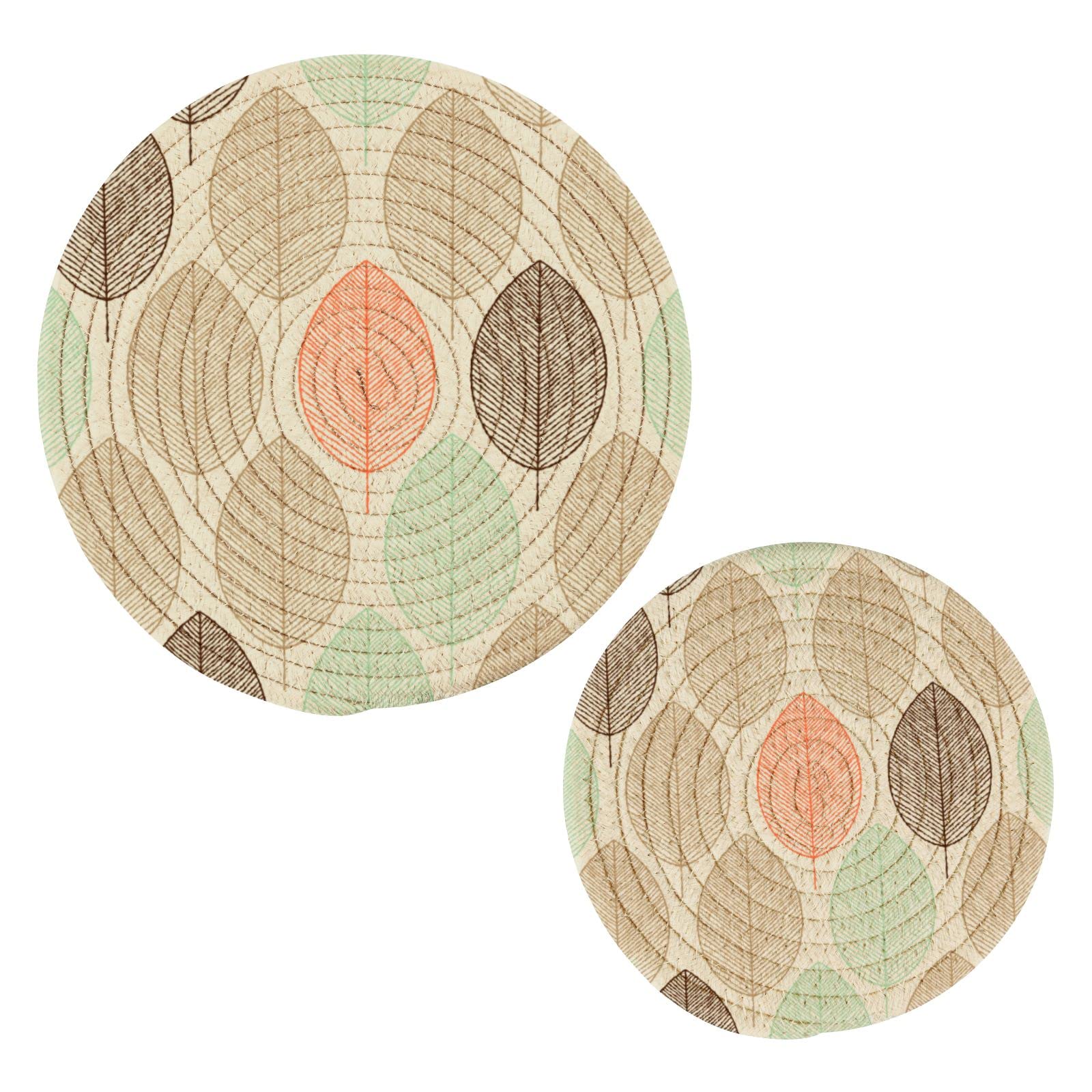 Boho Colorful Leaves Pot Holders & Trivets Set - 2PCS Heat-Resistant Kitchen Potholders, Thread Weave Coasters for Hot Dishes, Pans, Bowls & Teapots - Perfect for Cooking, Baking & Home Decor