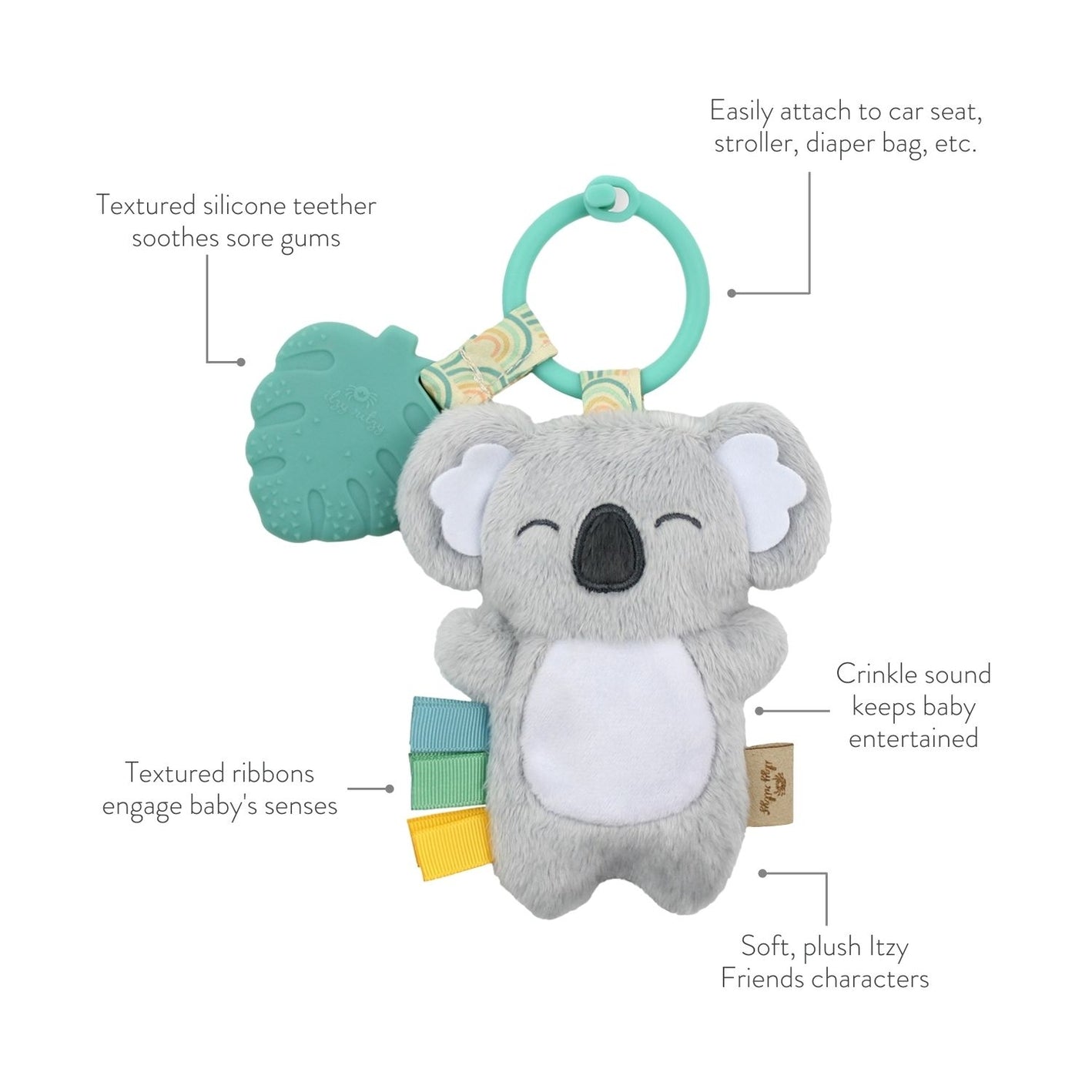 Itzy Pal™ Soft Plush Koala Stuffed Animal with Teether - Cute Baby Toy for Soothing & Teething Relief | Perfect for Nursery, Travel, and Playtime