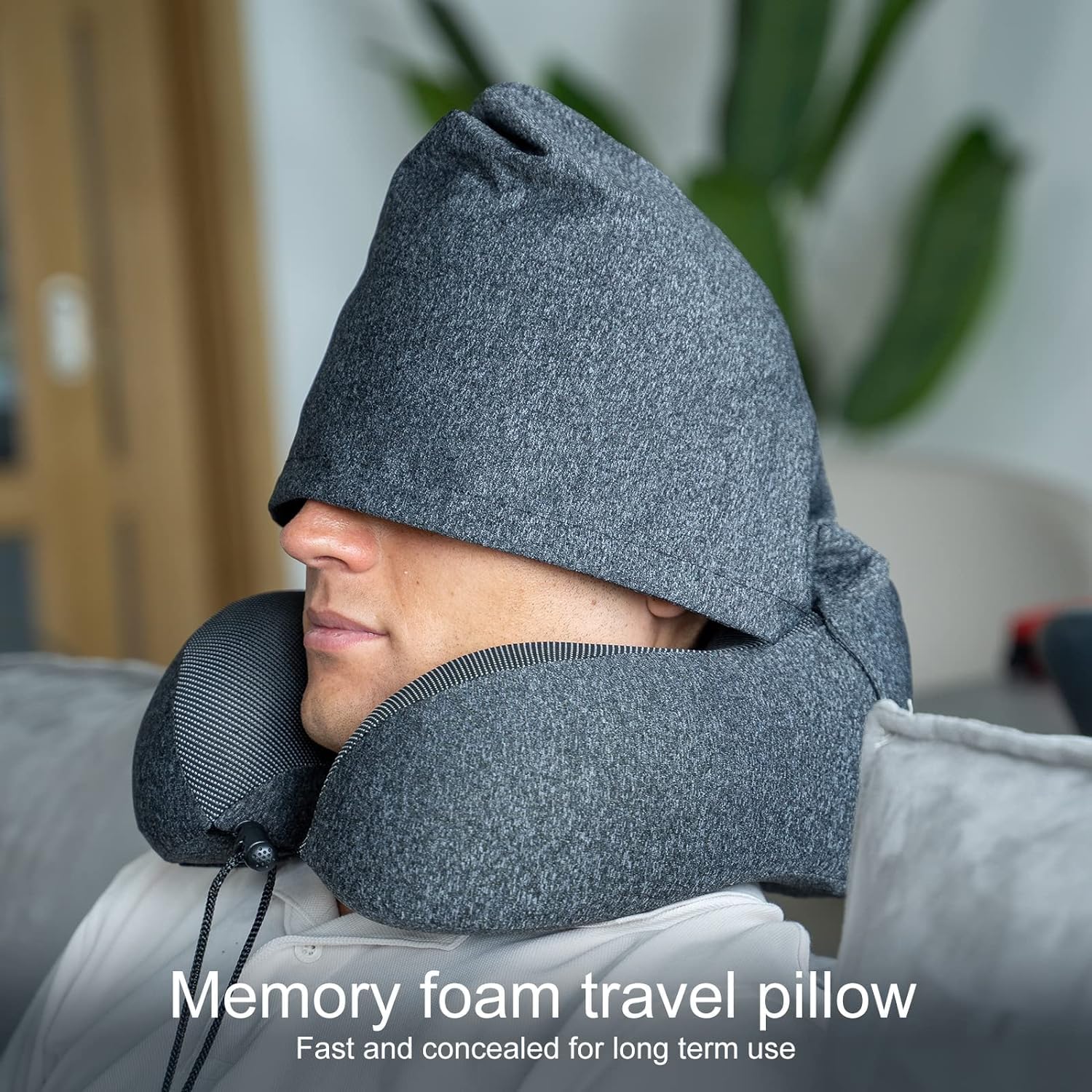 PIKFOS 2024 Memory Foam Travel Neck Pillow with Hood for Adults - Comfortable Airplane, Car & Train Travel Accessory - Perfect for Long Flights, Road Trips & Commuting