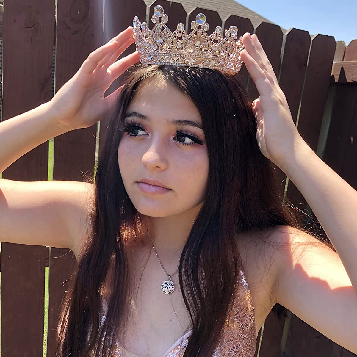 Rose Gold Crystal Crown for Women - Full Round Queen Tiara Headpiece for Pageant, Wedding, Bridal & Costume Parties | Elegant Party Accessory for Prom, Birthday & Special Events