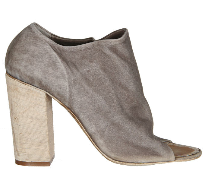 Peep Toe Block Heel Mule Boots in Taupe - Comfortable Chunky Heel Shoes for Women | Perfect for Office, Date Night & Fall Fashion
