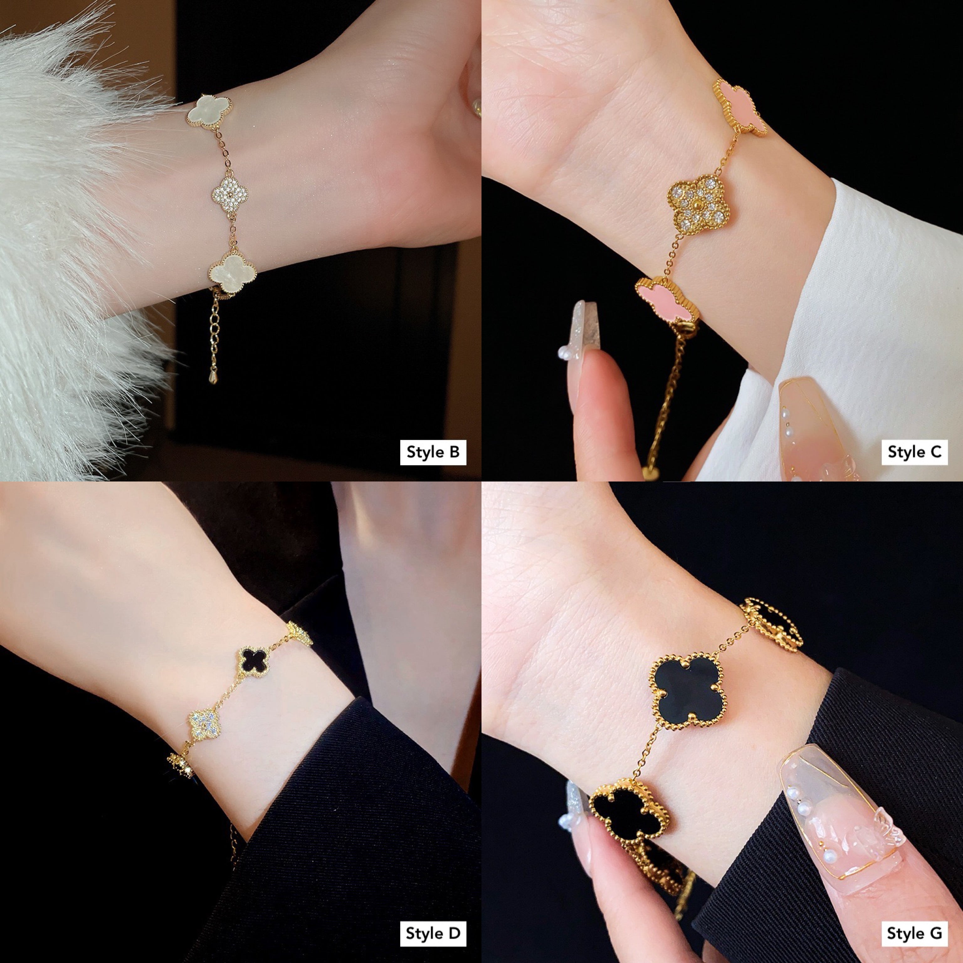 14K Gold Lucky Pink Clover Charm Bracelet for Women - Elegant Four Leaf Clover Jewelry Gift for Birthday, Anniversary & Good Luck | Perfect for St. Patrick's Day, Everyday Wear & Special Occasions