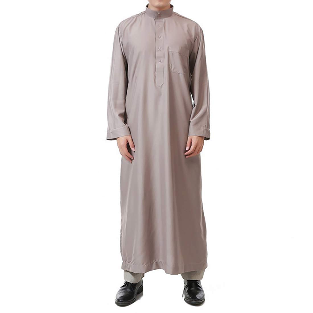 BooW Islamic Men's Long Sleeve Thobe - Traditional Saudi Arabian Kaftan Robe & Abaya Dress for Dubai - Perfect for Eid, Mosque Prayer & Special Occasions