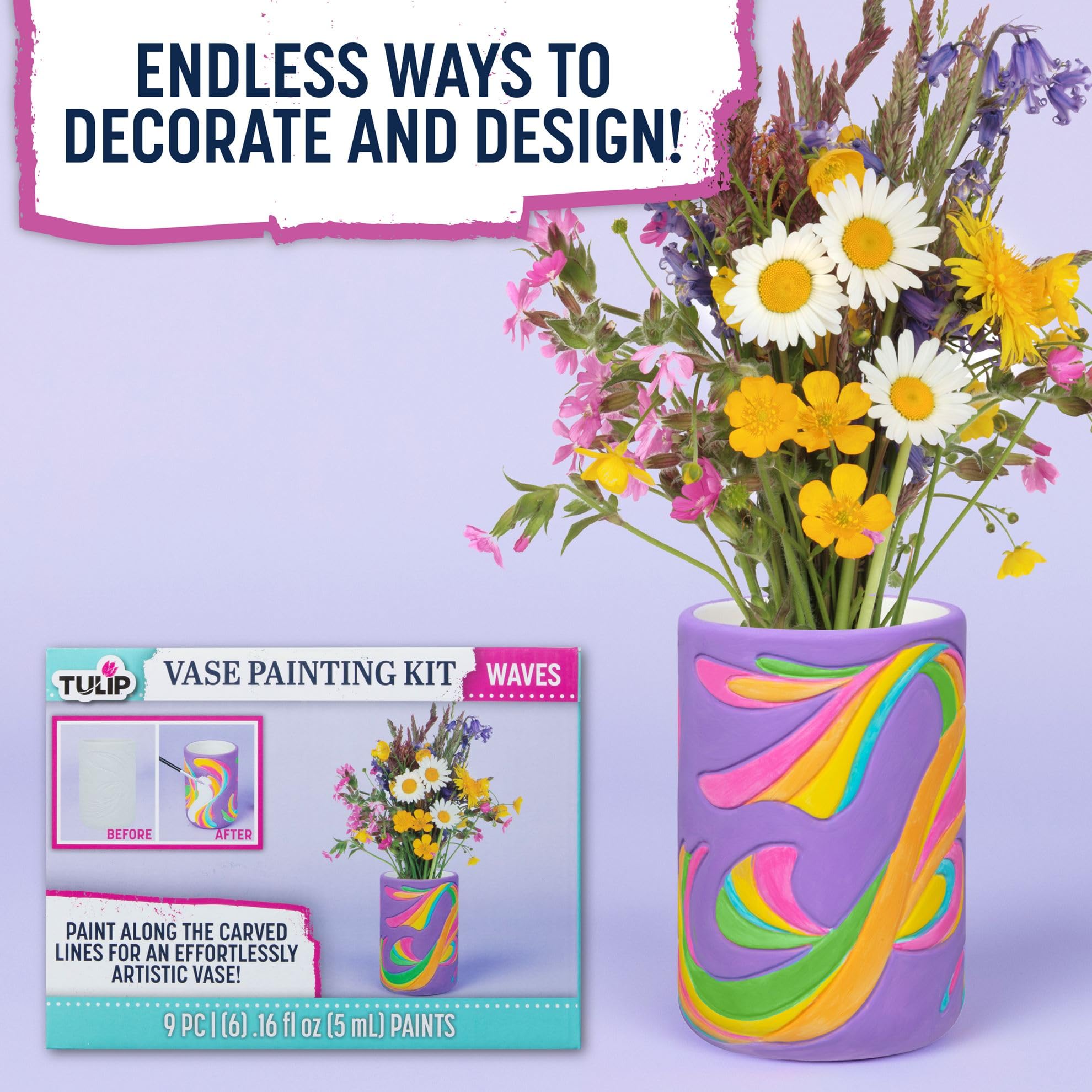 Tulip Vase DIY Craft Kit for Adults - All-in-One Set with Rainbow Paints & Brush | Non-Toxic, Easy to Use | Perfect for Home Decor, Gift Making & Relaxation
