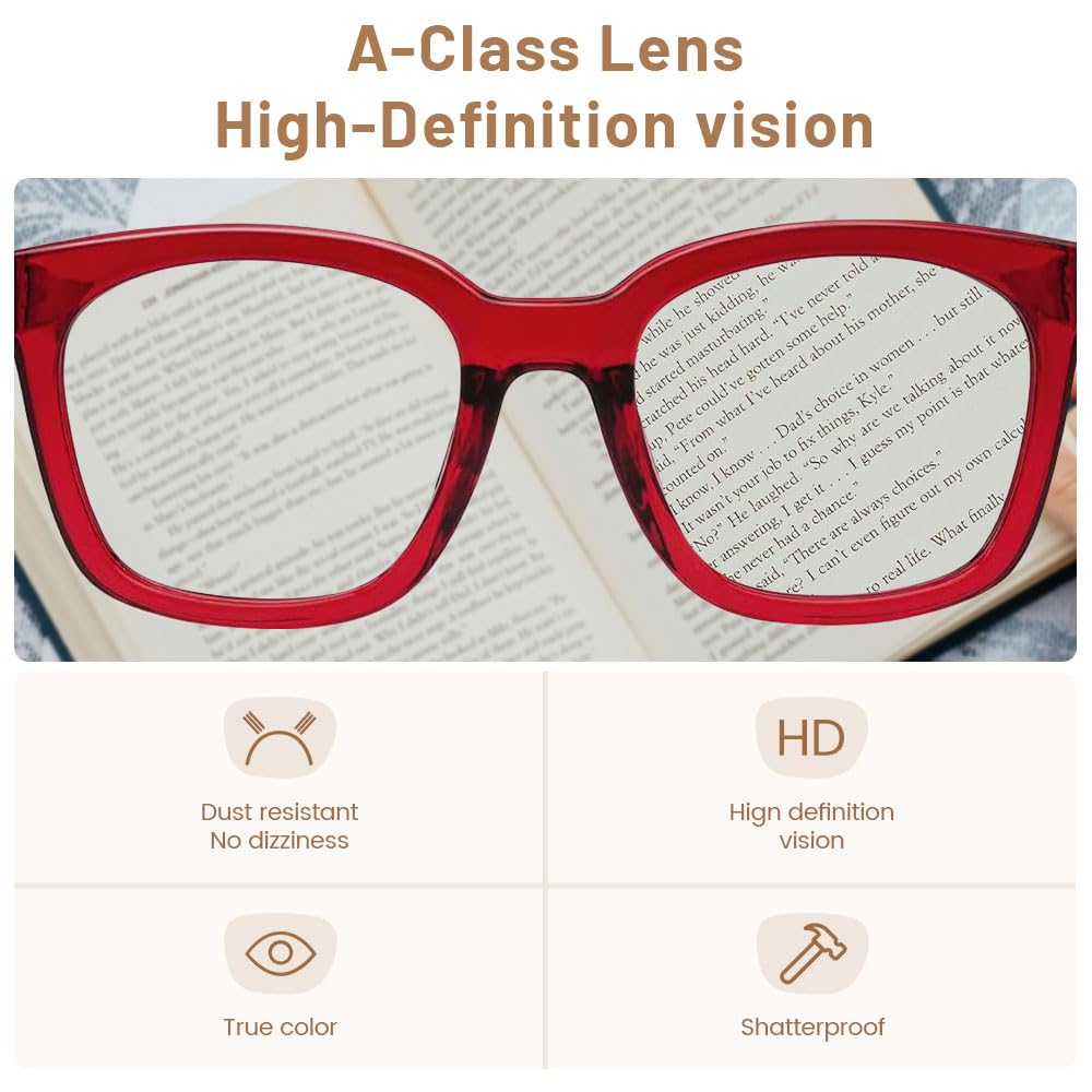JiSoo Women's Reading Glasses 2.75 Magnification - Oversized Designer Readers with Spring Hinge for Women (Red) - Perfect for Reading Books, Crafts & Computer Work