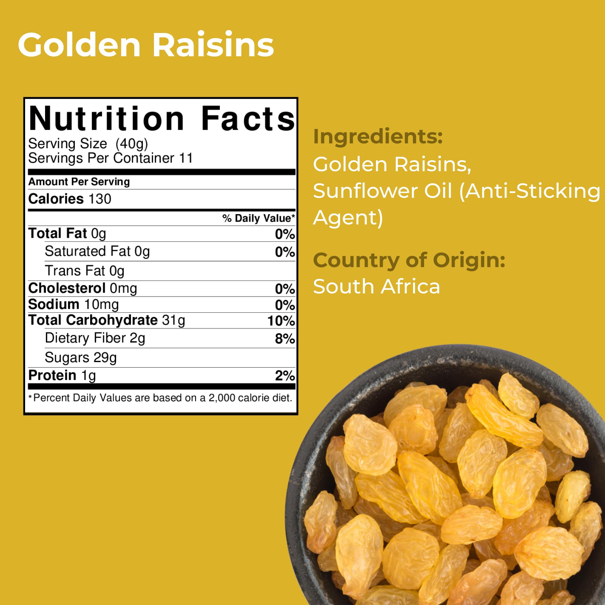 Amrita Golden Raisins 1 lb - No Added Sugar, Naturally Sweet, Gluten Free Dried Sultanas | Vegan & Healthy Snacks | Resealable Bag for Freshness | Perfect for Baking, Trail Mix & Healthy On-the-Go Snacking