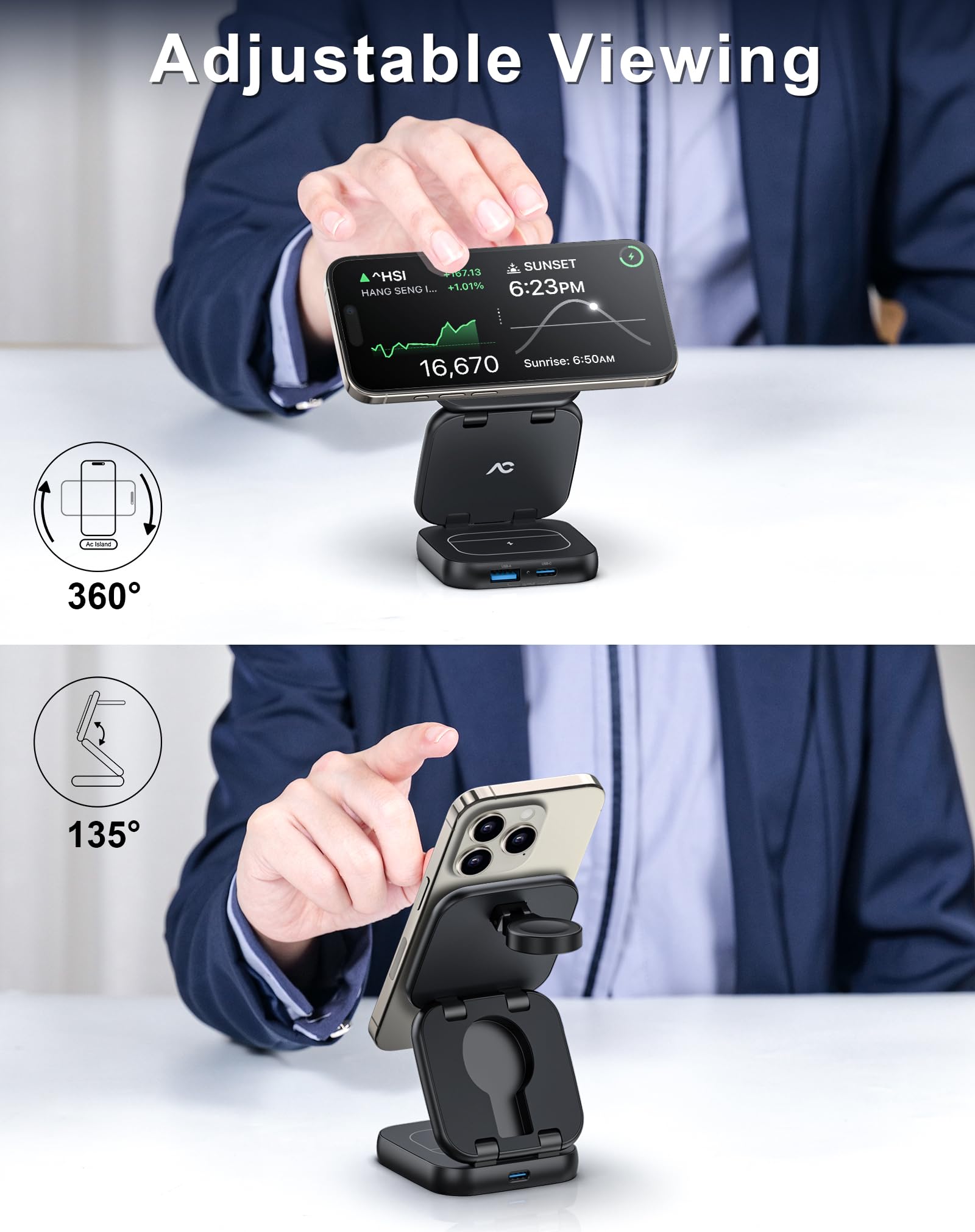 5-in-1 Wireless Charging Station with MagSafe - 15W Fast Magnetic Foldable Stand for iPhone 16/15/14/13 Series & Apple Watch S1-9/Ultra - Includes 35W Adapter | Perfect for Home, Office & Travel
